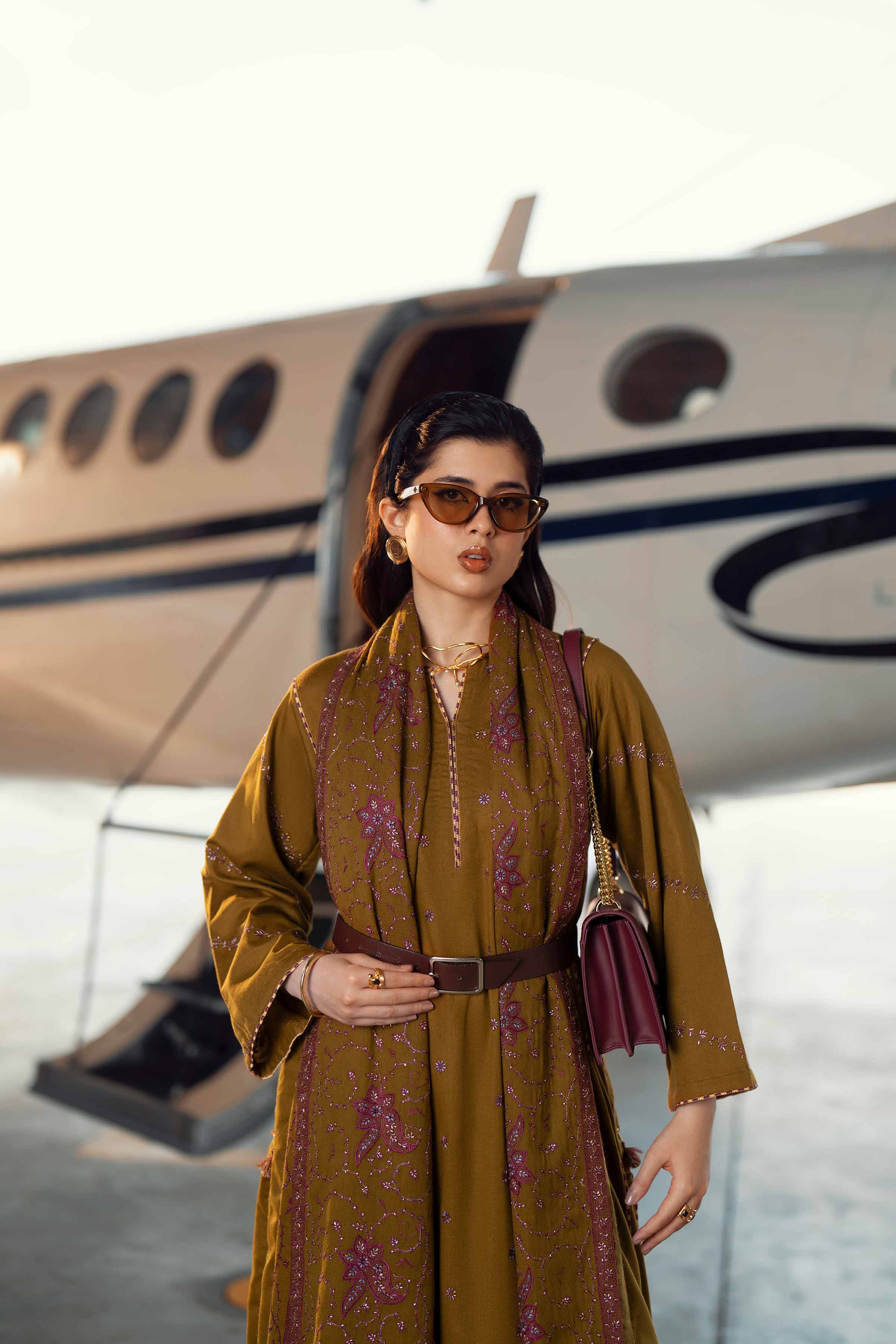NISHATUAE - Brown Embroidered Karandi 3-piece Ready to wear Suit