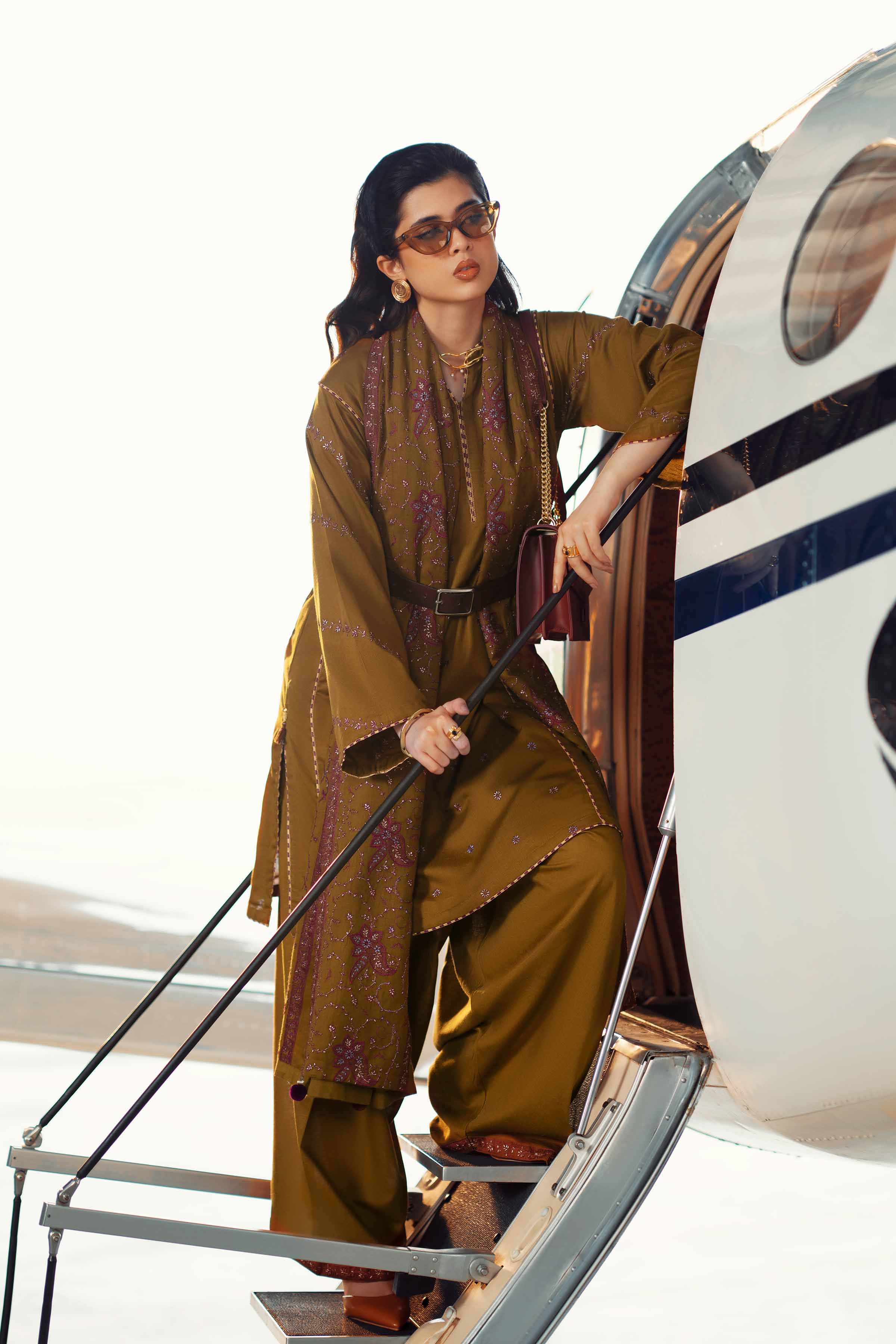 NISHATUAE - Brown Embroidered Karandi 3-piece Ready to wear Suit