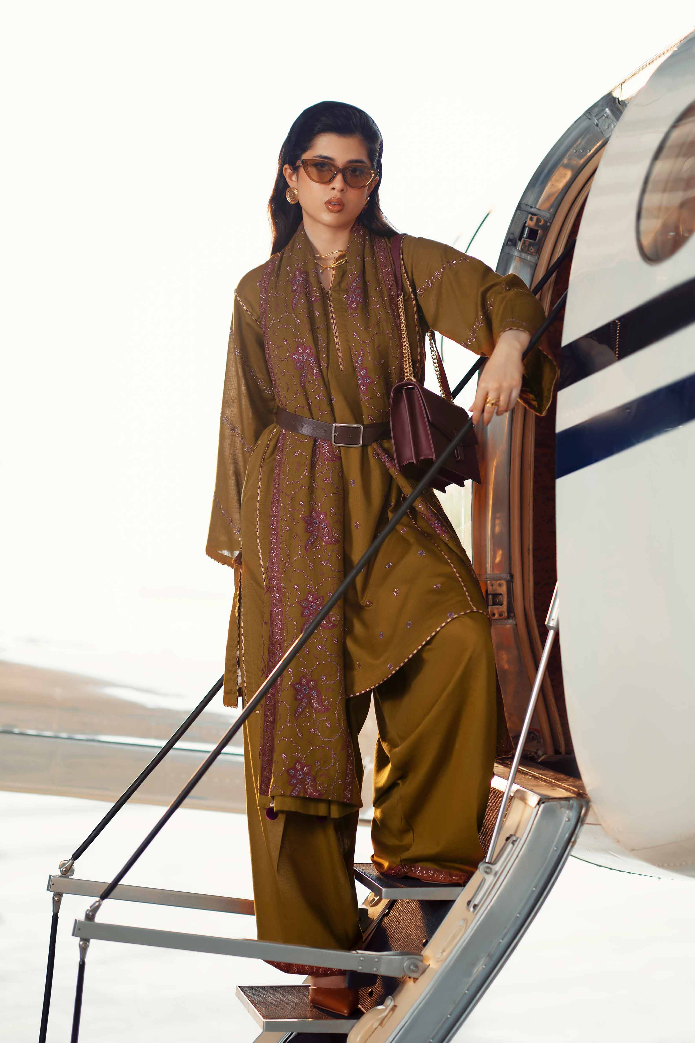 NISHATUAE - Brown Embroidered Karandi 3-piece Ready to wear Suit