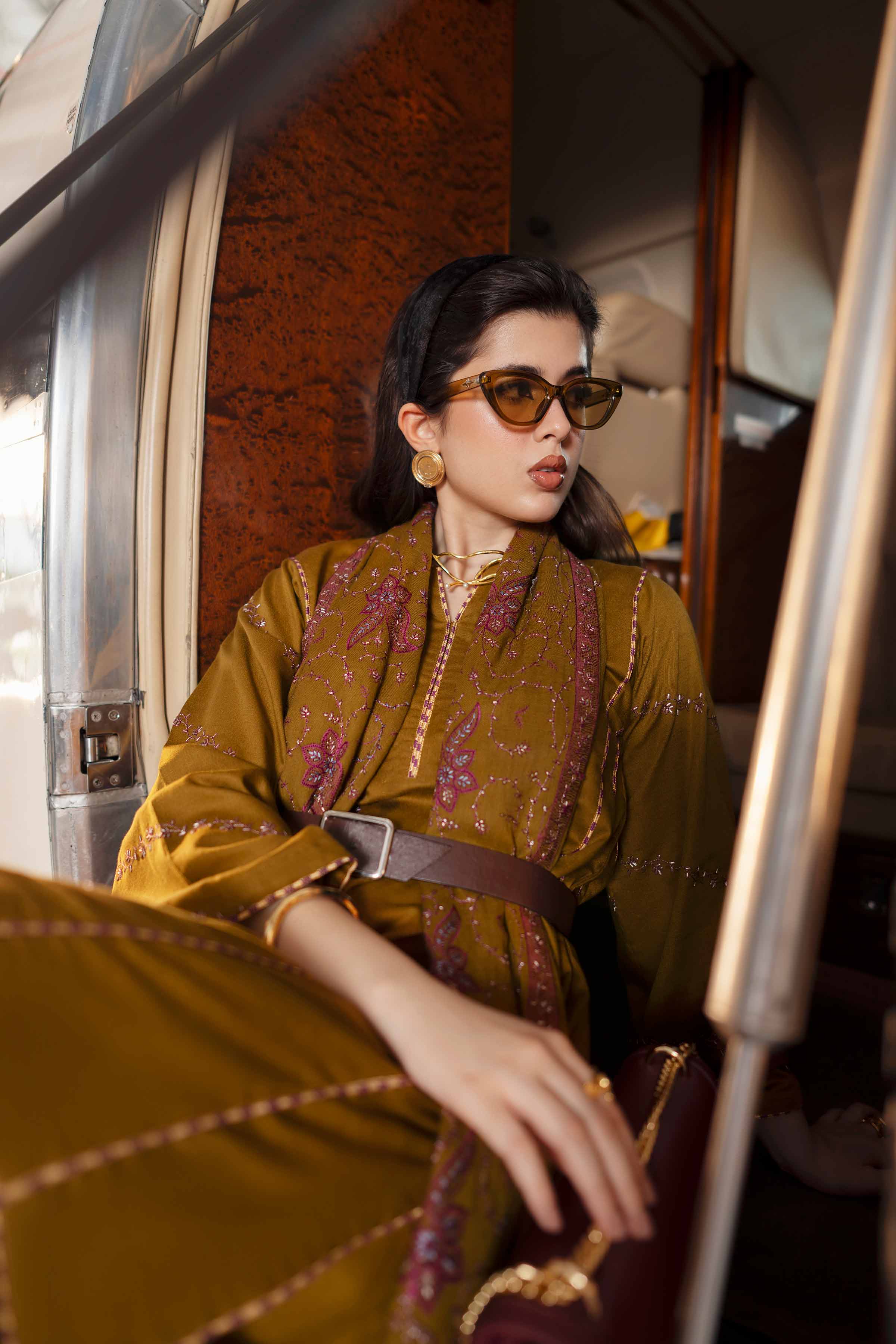 NISHATUAE - Brown Embroidered Karandi 3-piece Ready to wear Suit