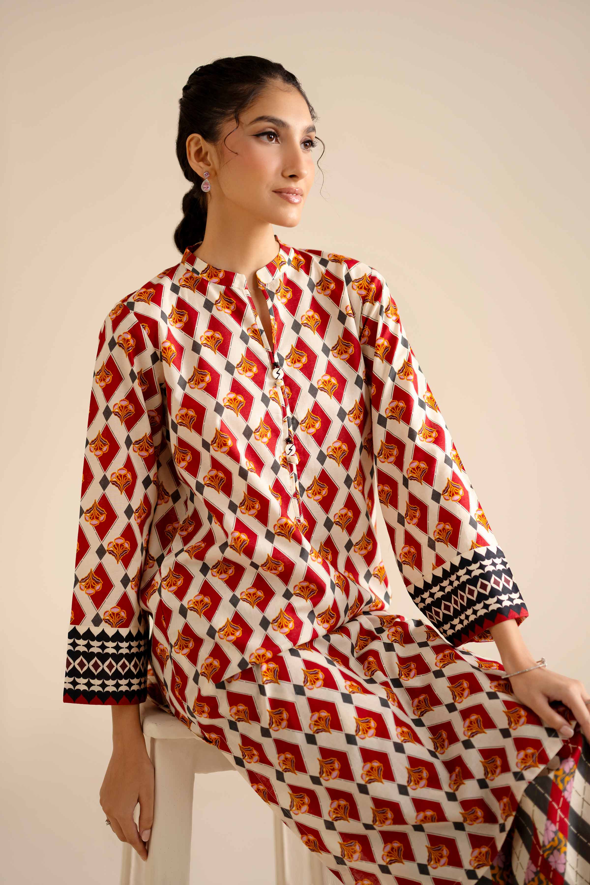 NISHATUAE - Red Printed Cambric 2-piece Ready to wear Dress