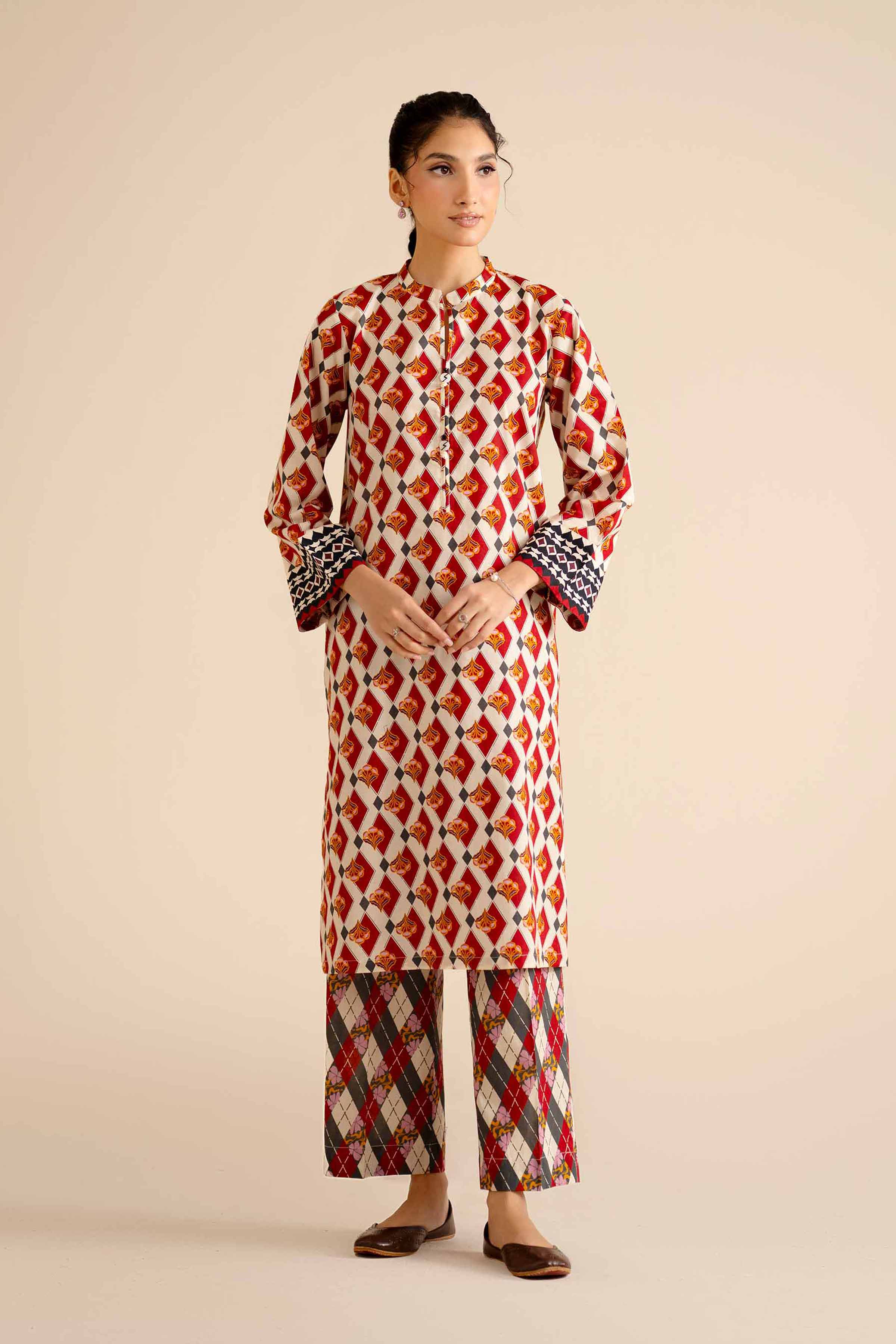 NISHATUAE - Red Printed Cambric 2-piece Ready to wear Dress
