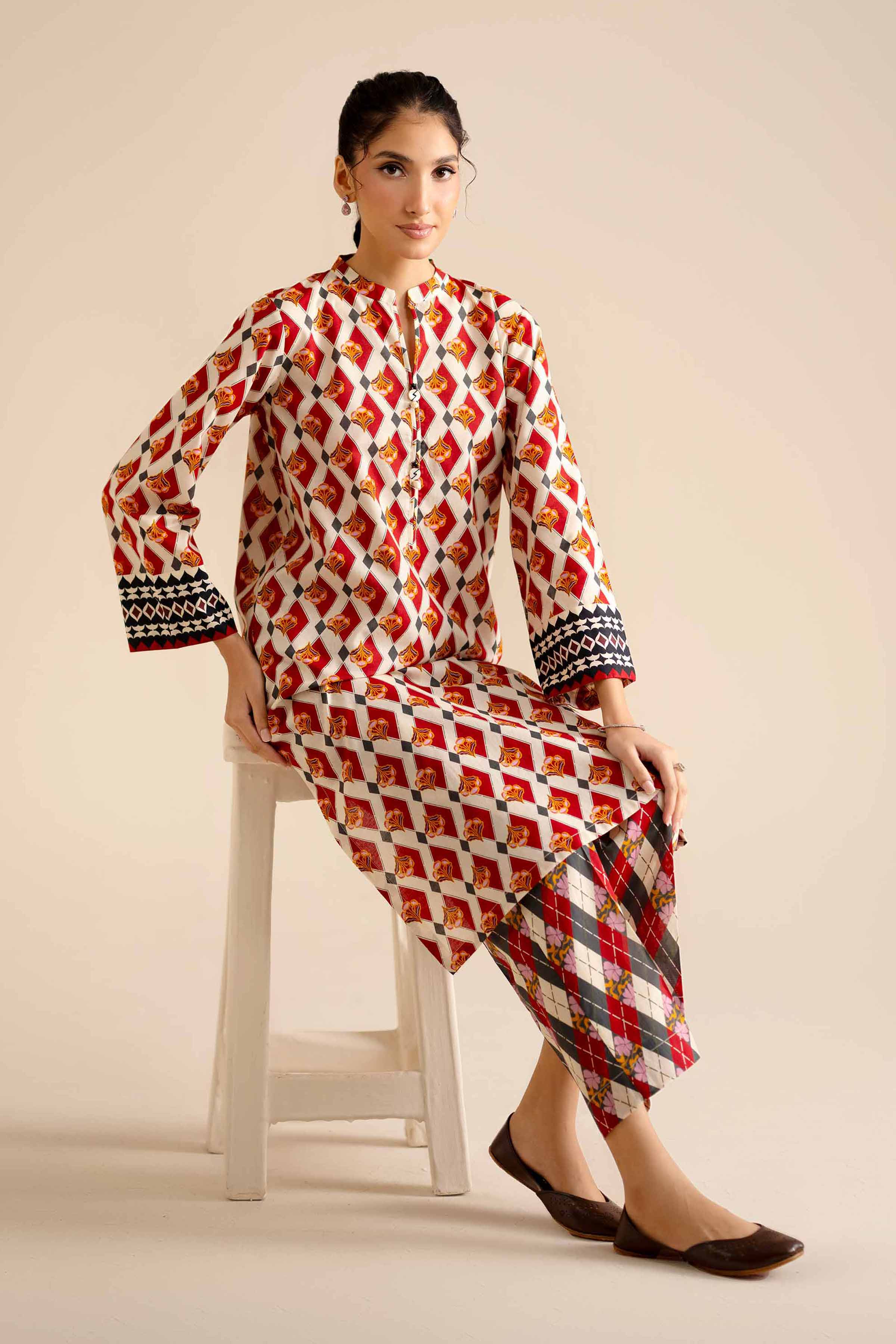 NISHATUAE - Red Printed Cambric 2-piece Ready to wear Dress