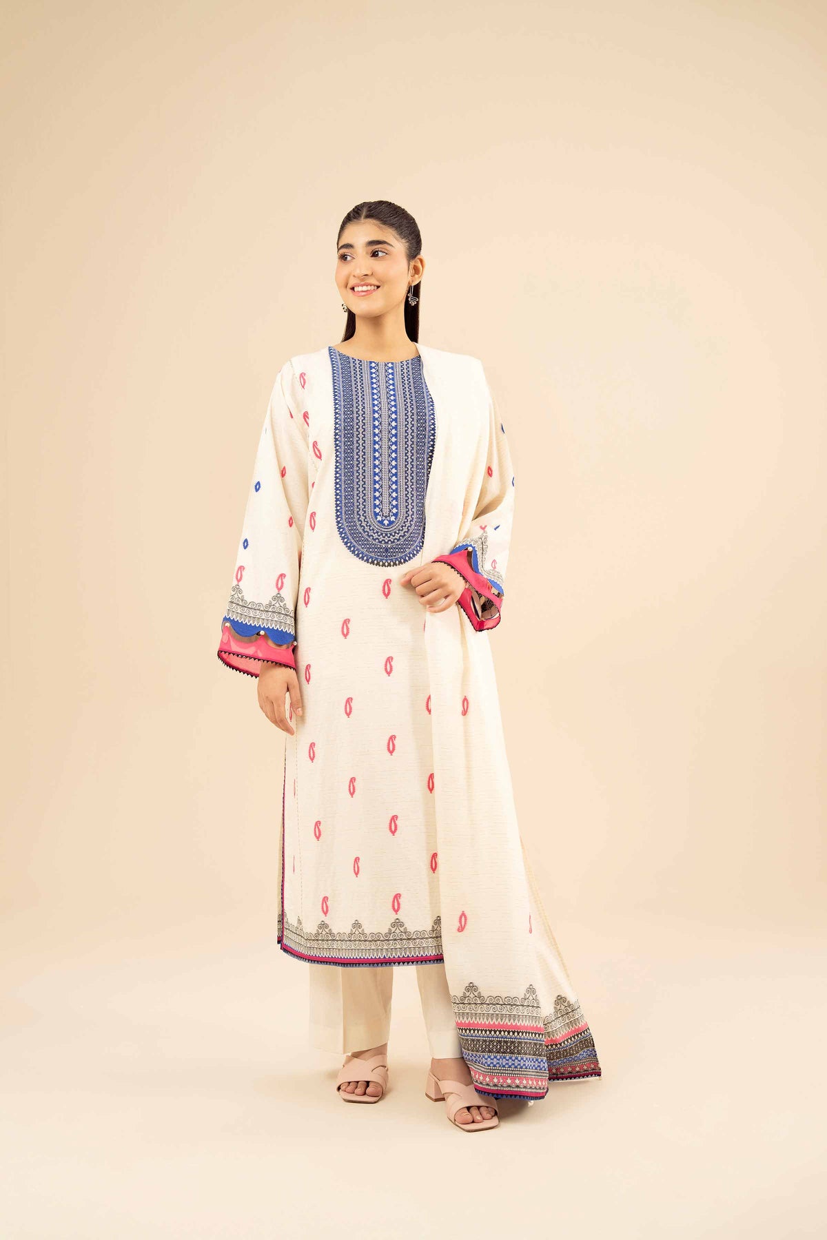 White 3-Piece Printed Suit in Jacquard ready-to-wear