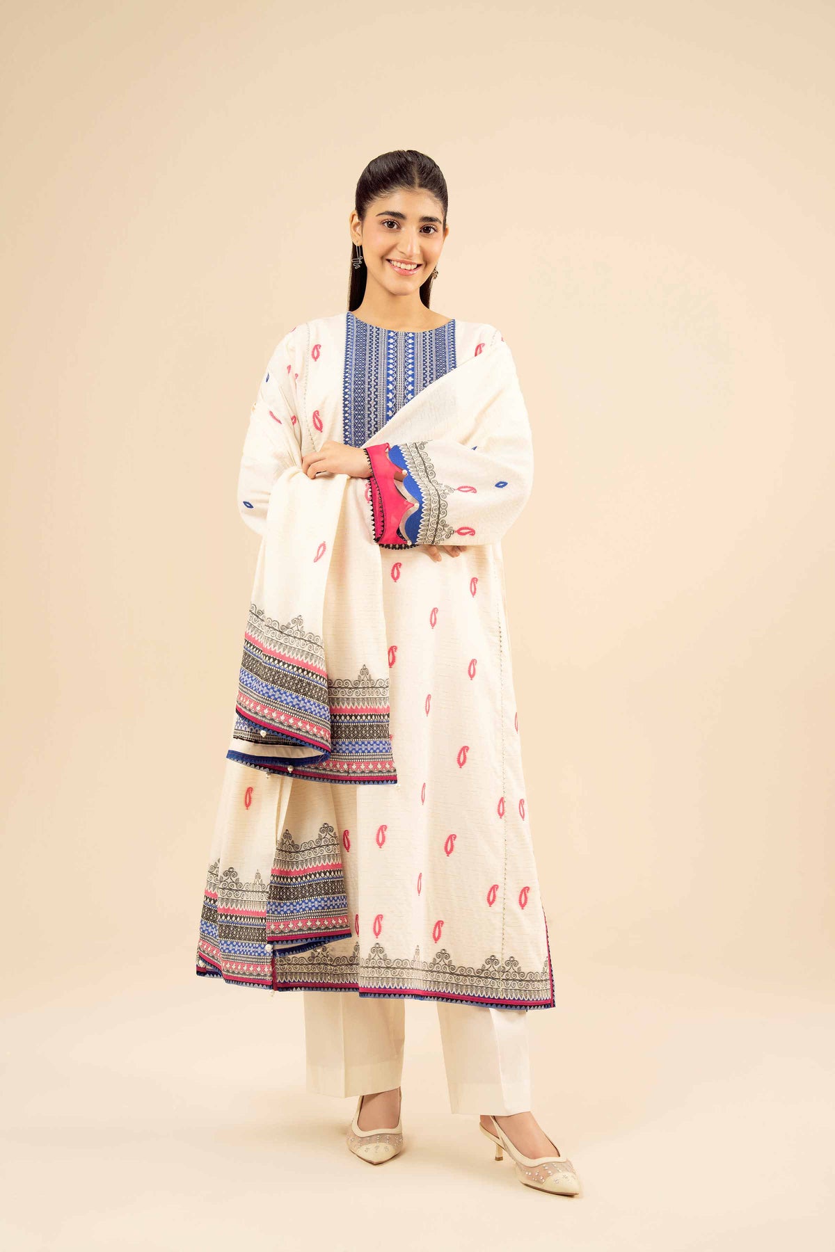 White 3-Piece Printed Suit in Jacquard ready-to-wear