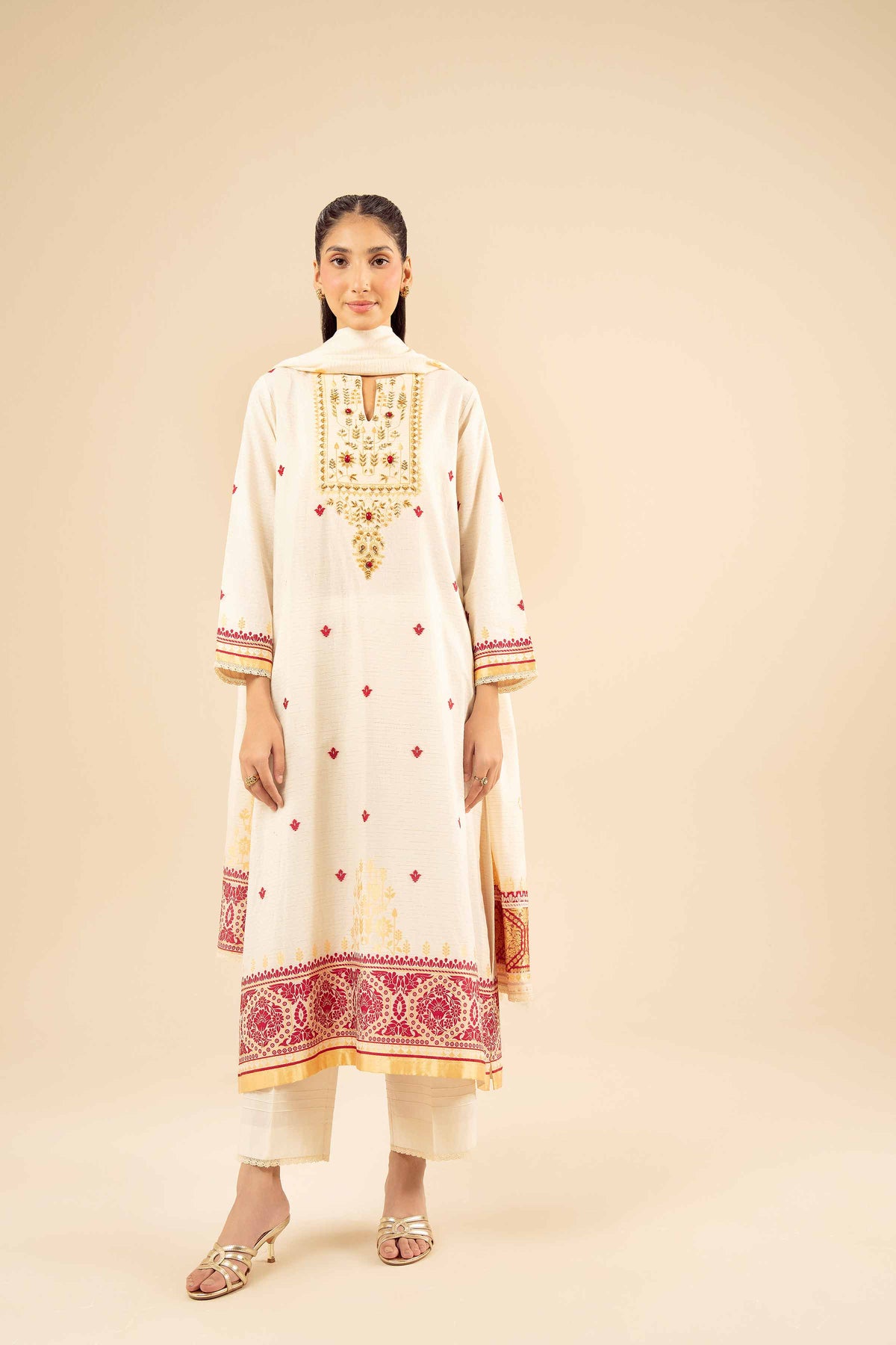 White 3-Piece Printed Suit in Jacquard ready-to-wear