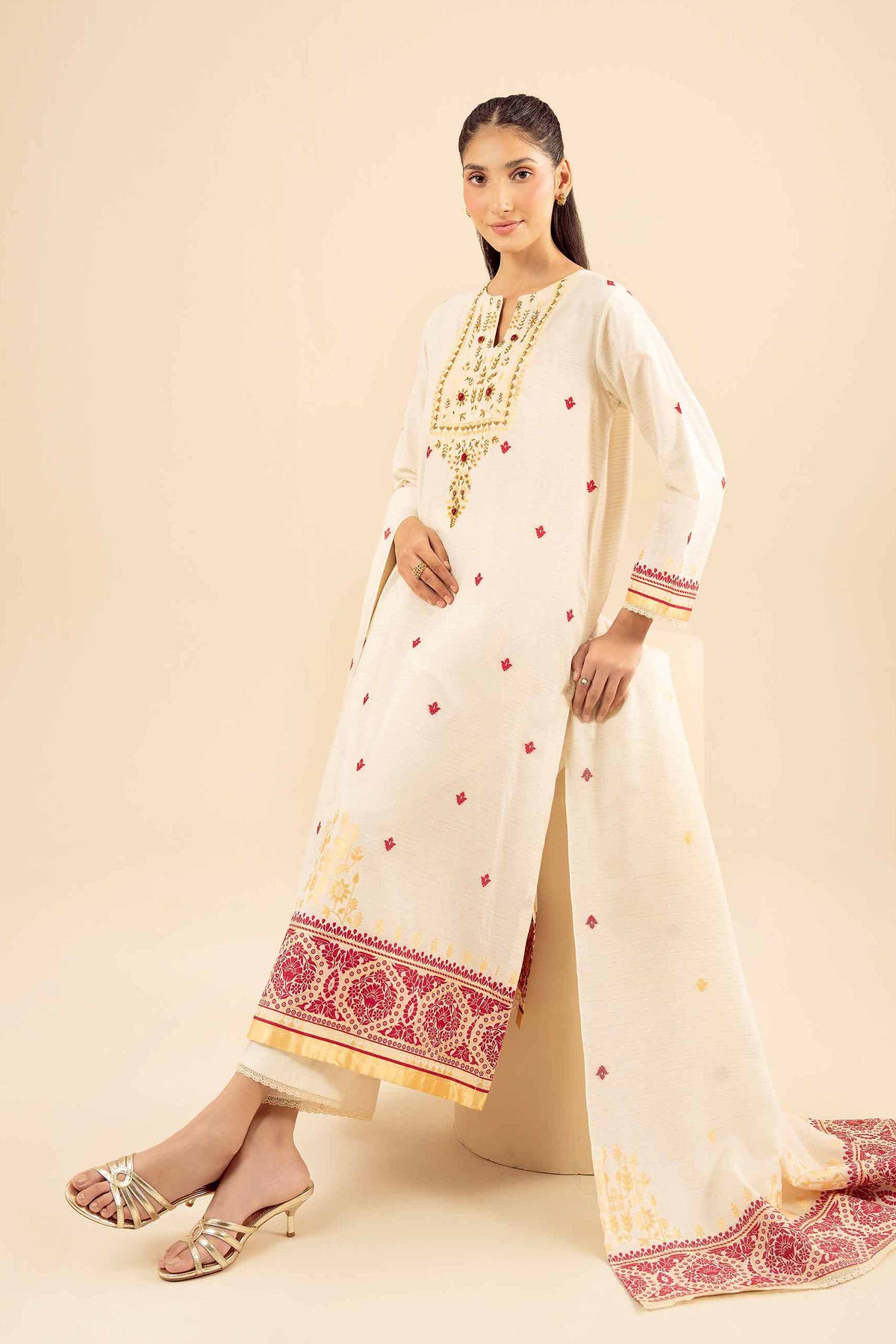 White 3-Piece Printed Suit in Jacquard ready-to-wear
