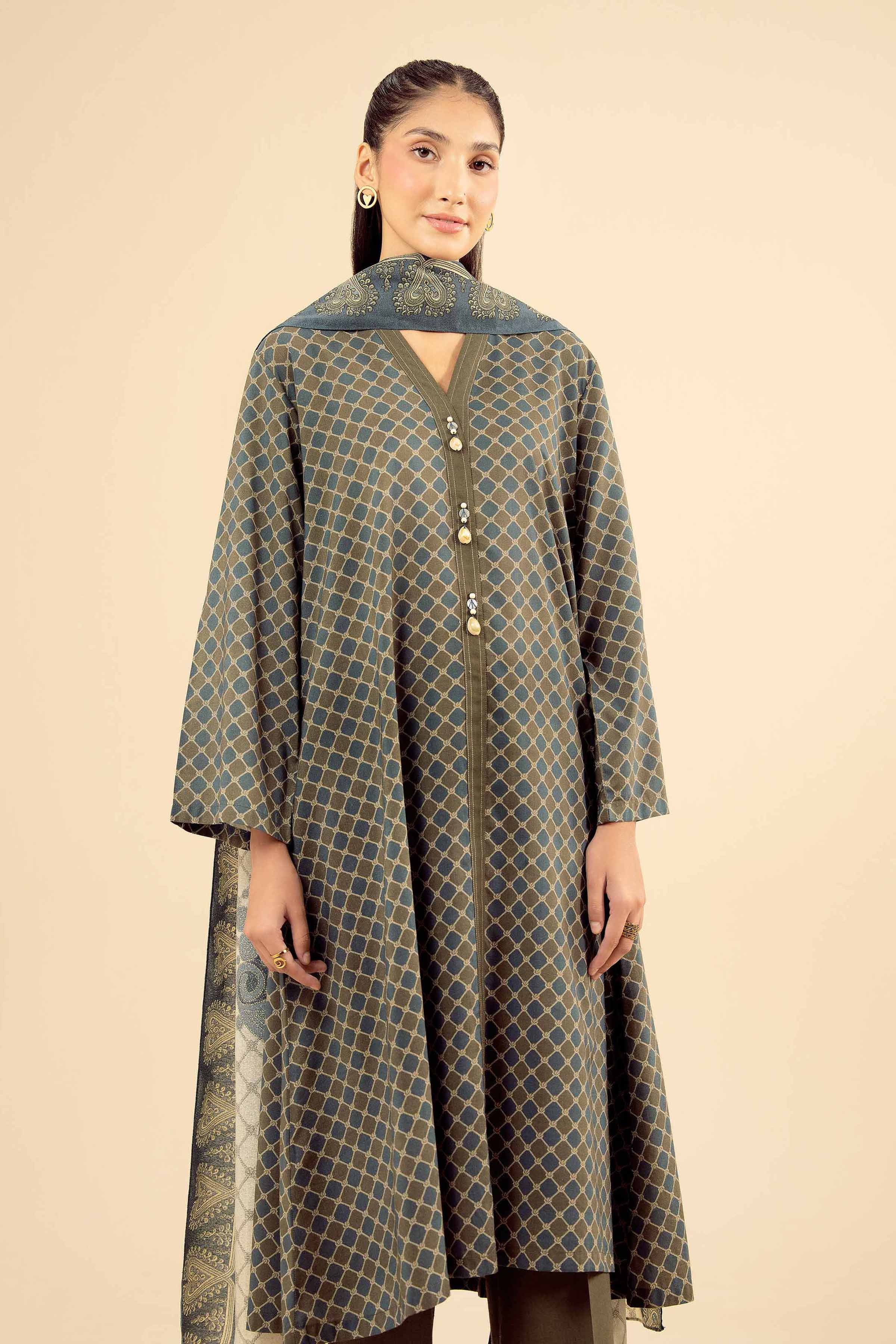 NISHATUAE - Green Solids Tropical 3-piece Ready to wear Suit