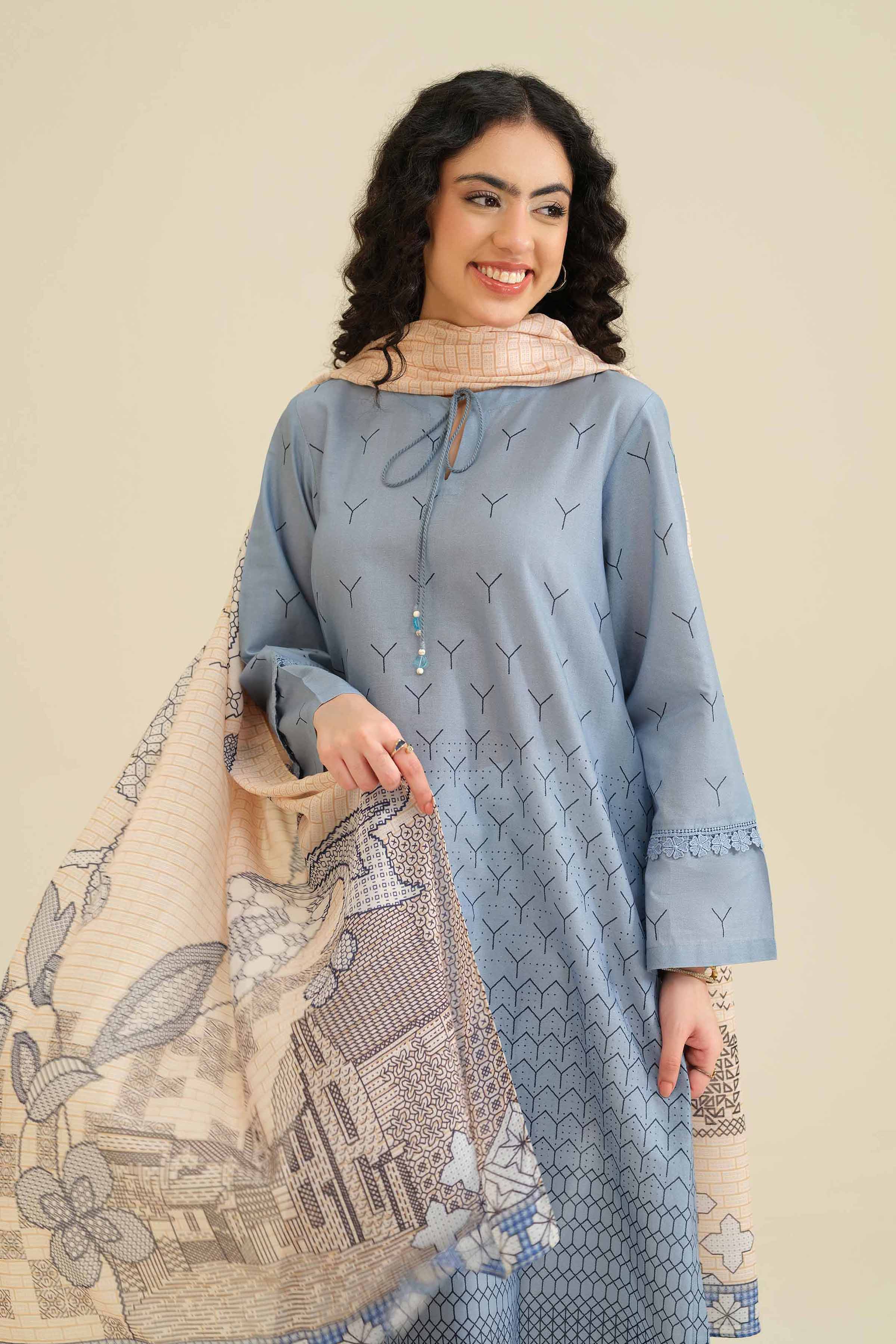 NISHATUAE - Blue Printed Cambric 2-piece Ready to wear Dress