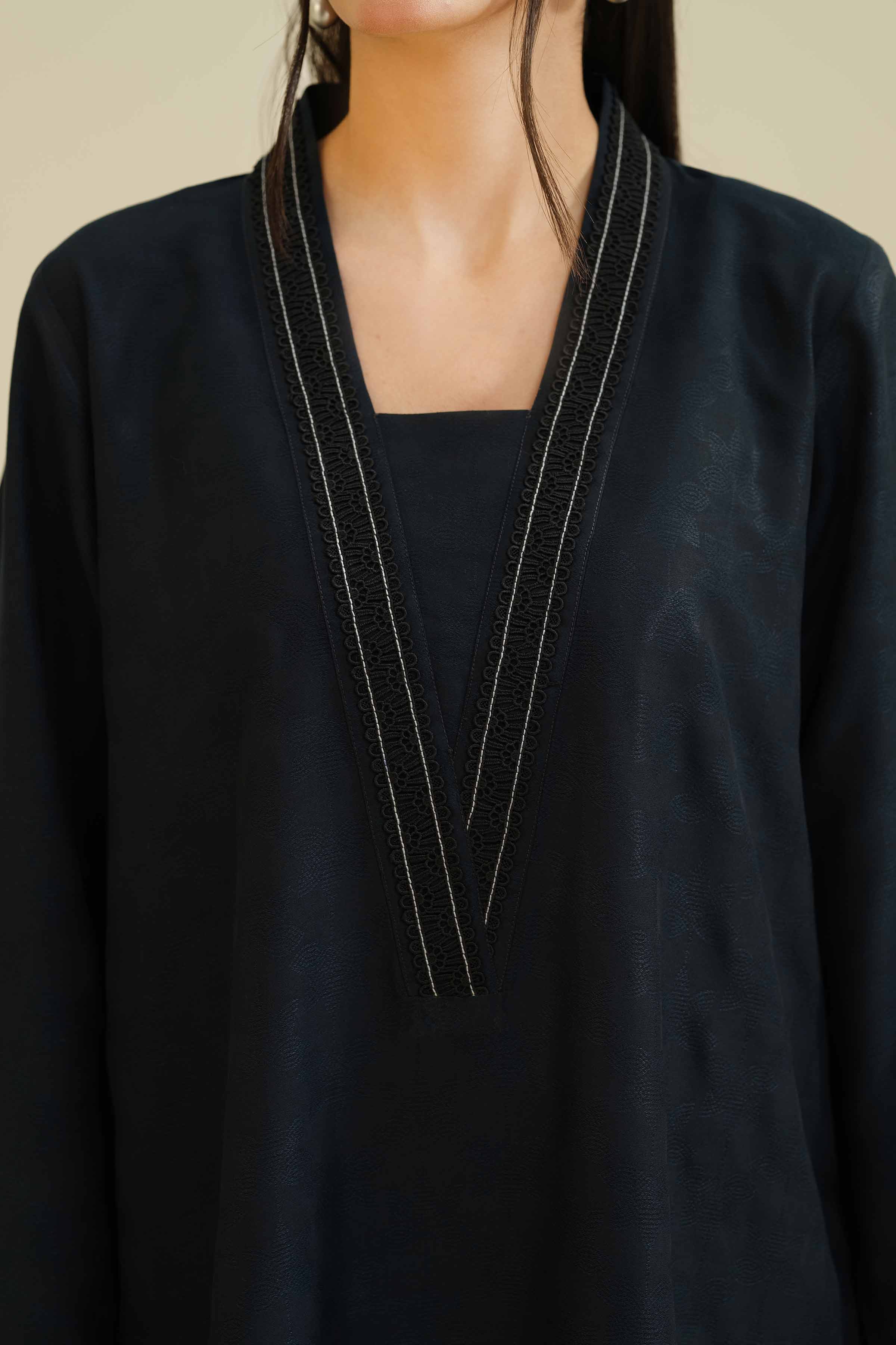 NISHATUAE - Black Solids Jacquard 3-piece Ready to wear Suit