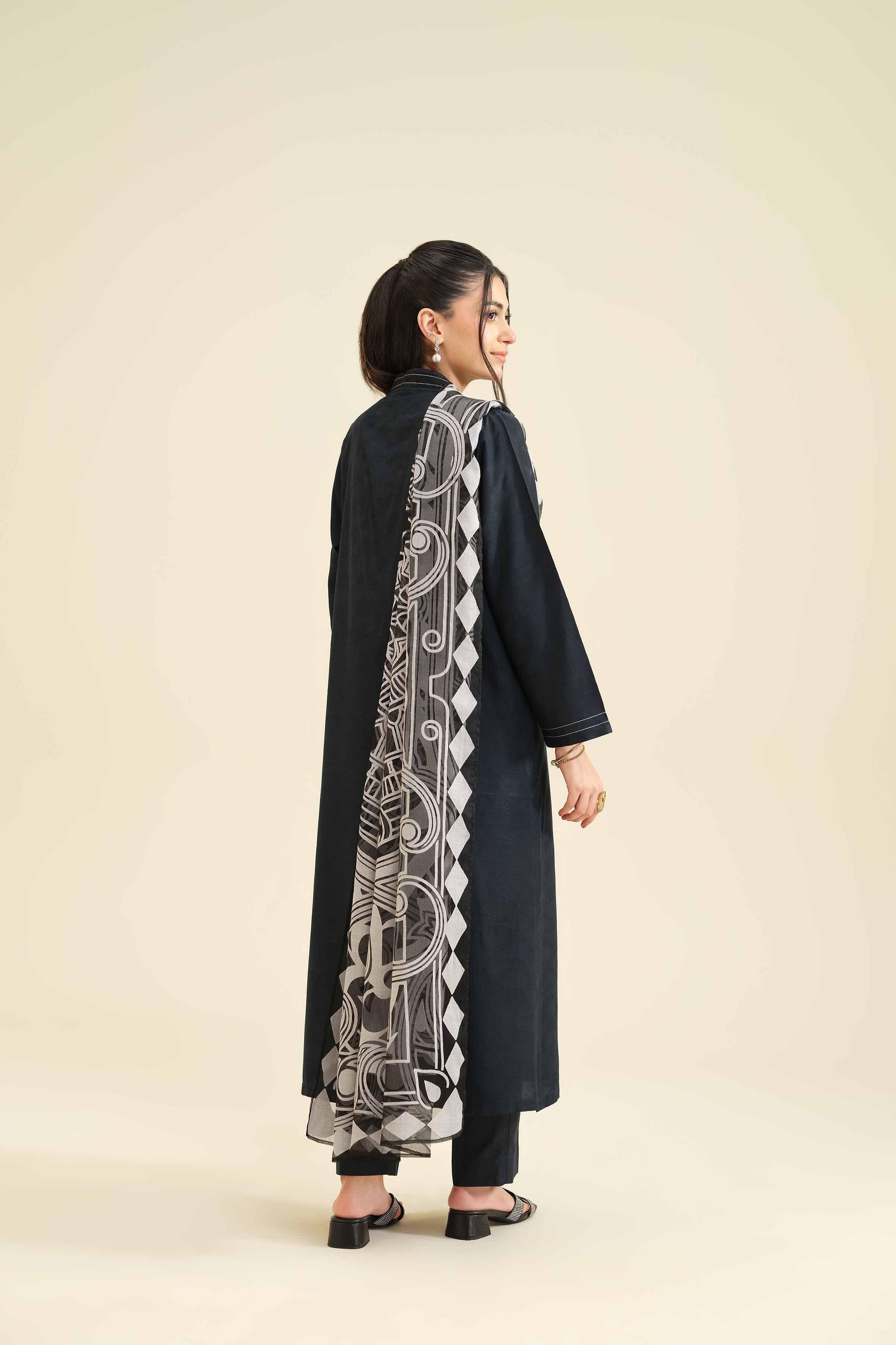 NISHATUAE - Black Solids Jacquard 3-piece Ready to wear Suit