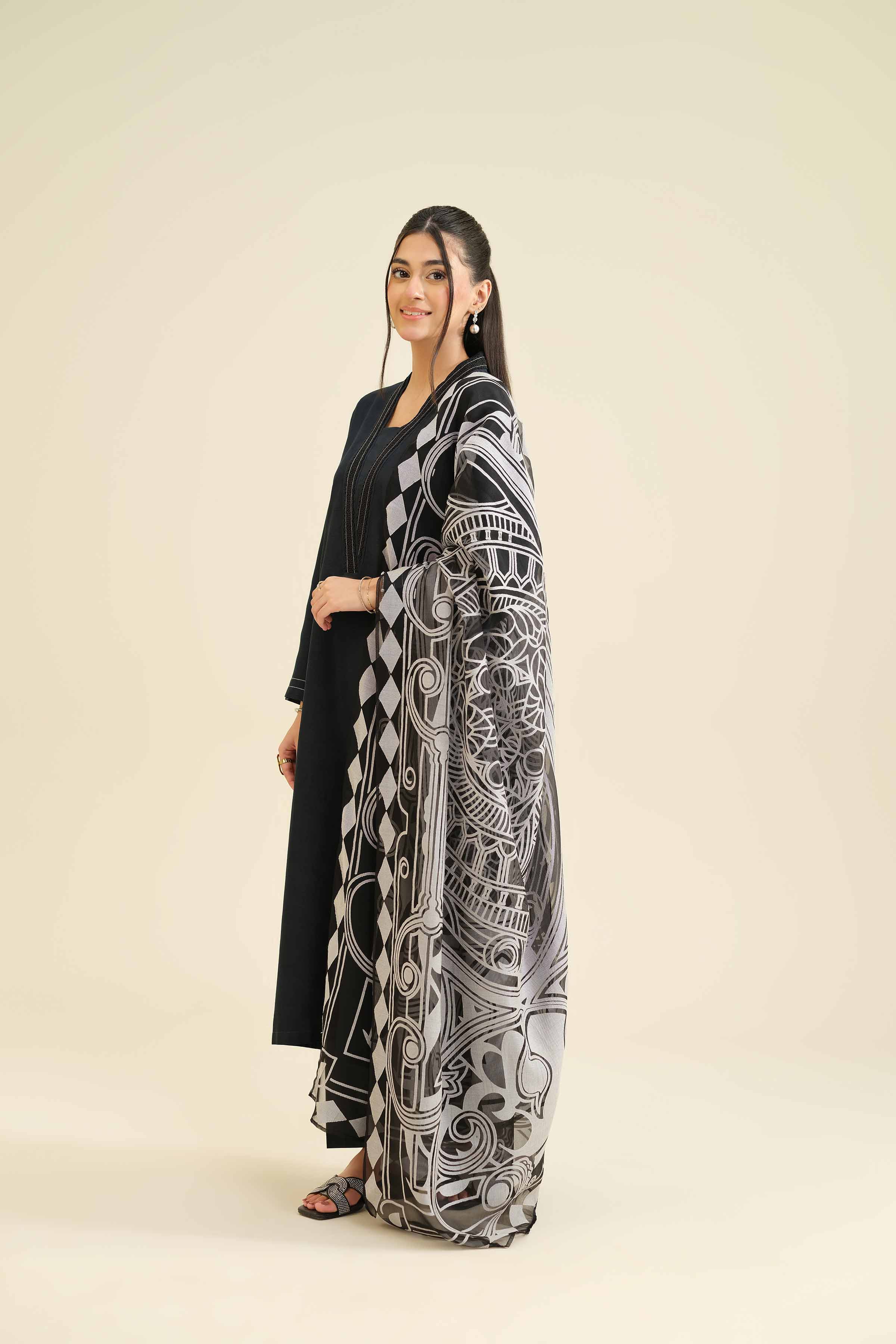 NISHATUAE - Black Solids Jacquard 3-piece Ready to wear Suit