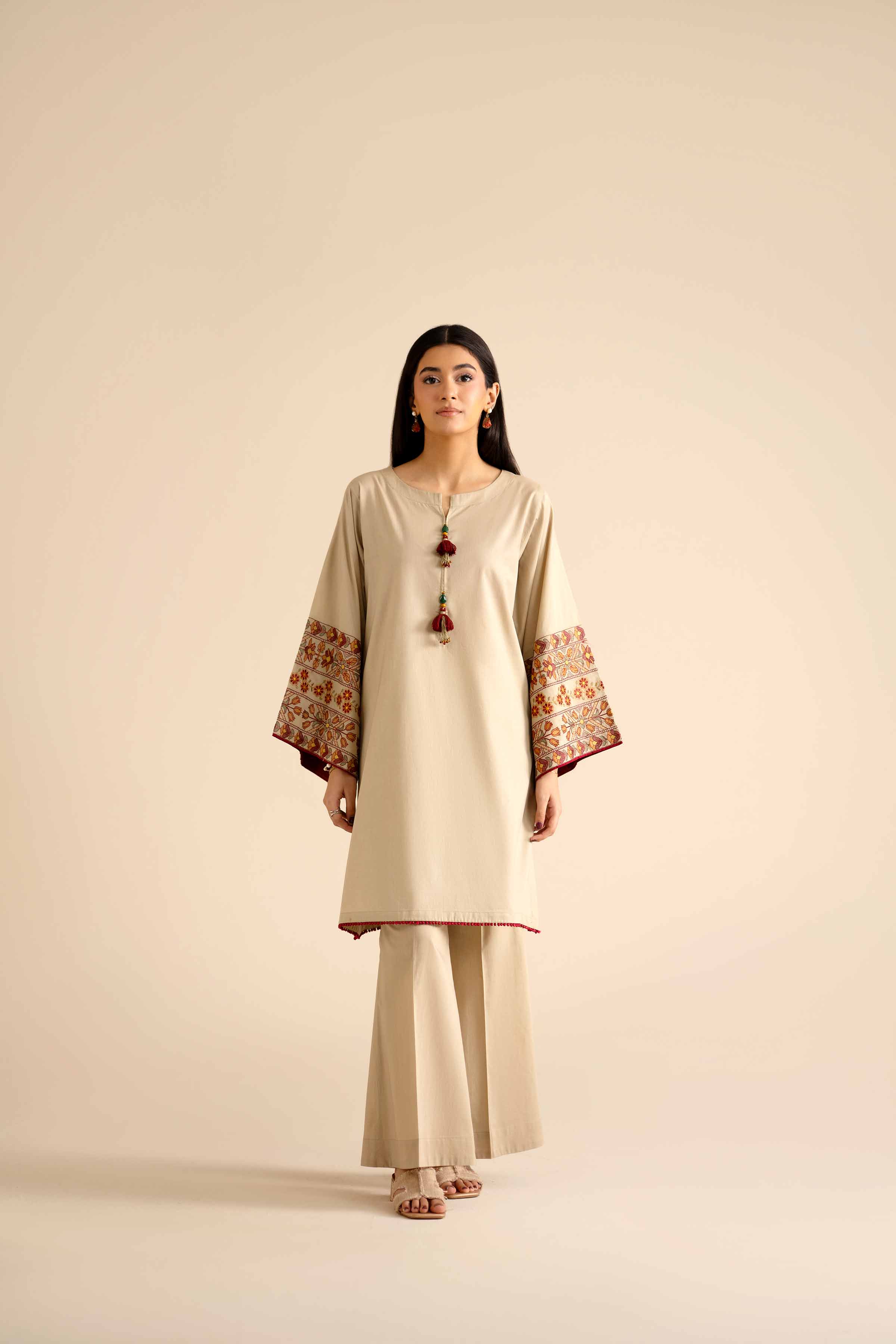 NISHATUAE - Beige Embroidered Cambric 2-piece Ready to wear Dress
