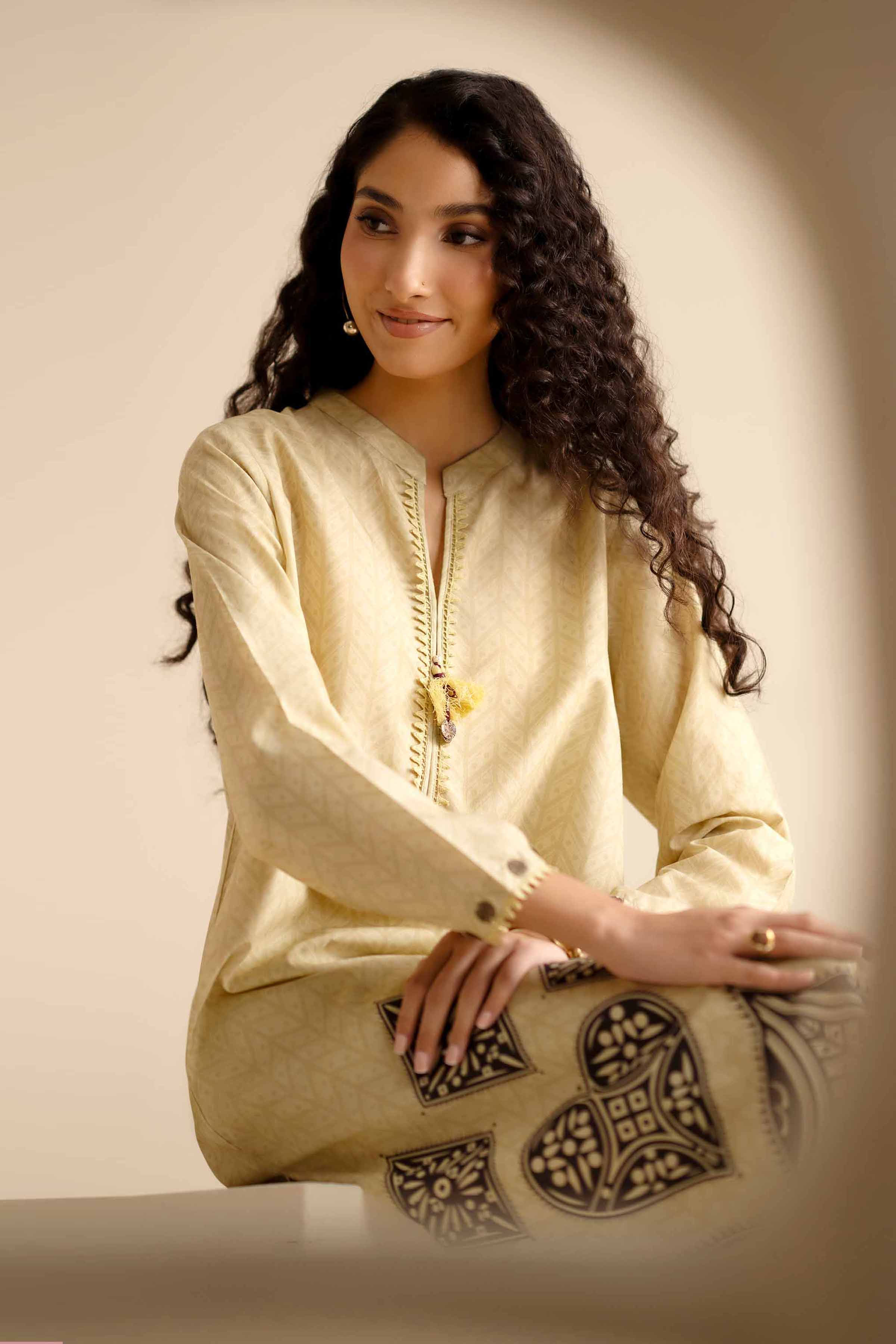 NISHATUAE - Beige Printed Tropical 2-piece Ready to wear Dress