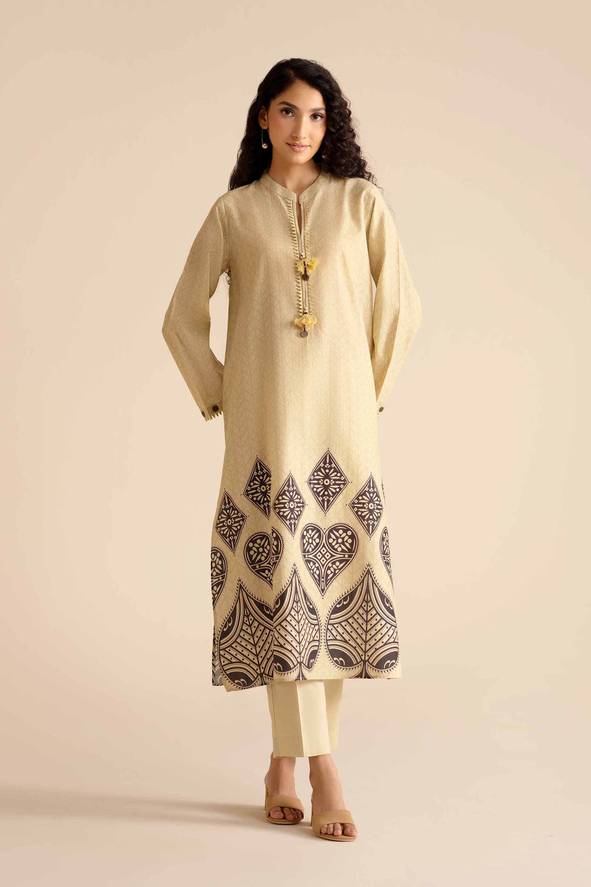 NISHATUAE - Beige Printed Tropical 2-piece Ready to wear Dress