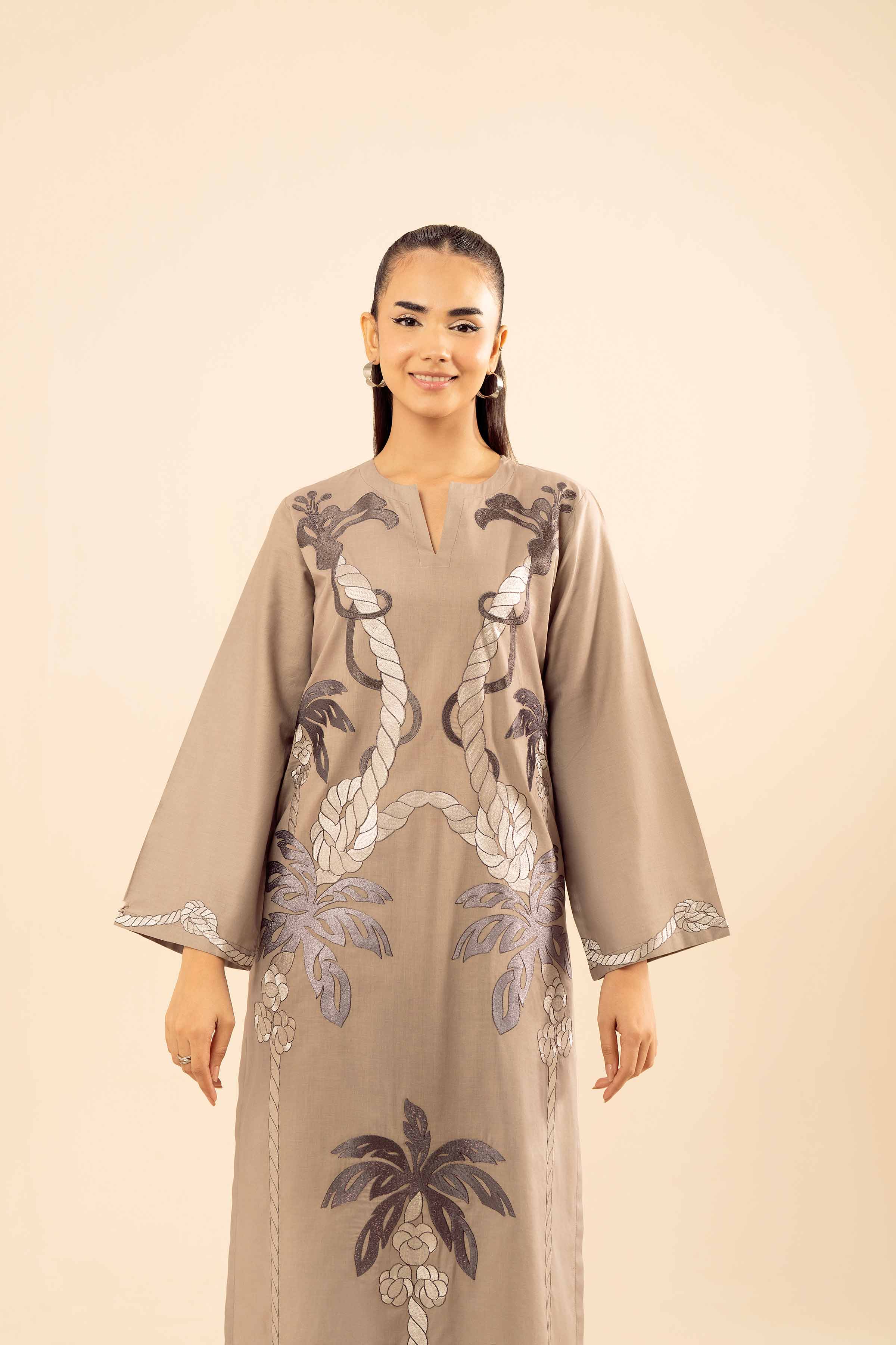 NISHATUAE - Grey Embroidered Tropical 2-piece Ready to wear Dress
