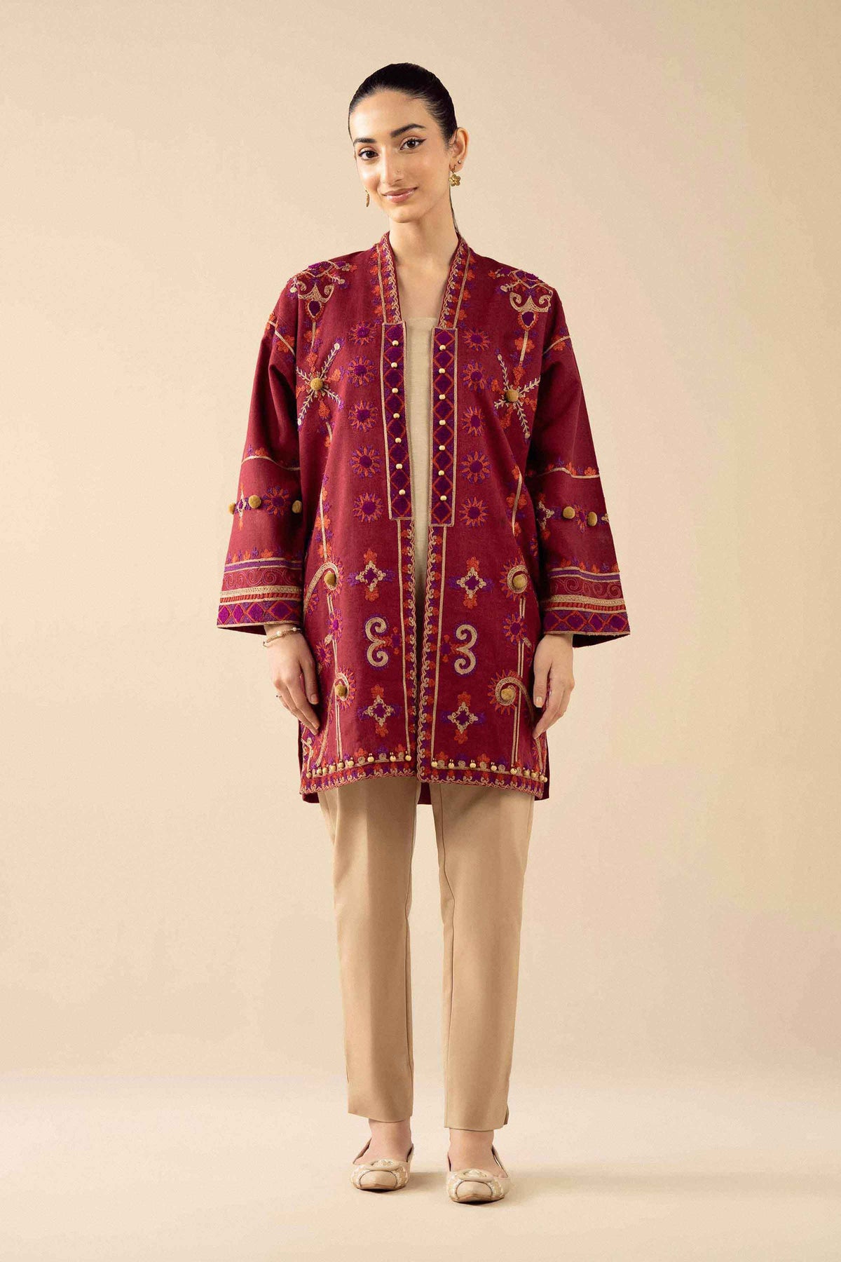 Embroidered Jacket in Karandi ready-to-wear