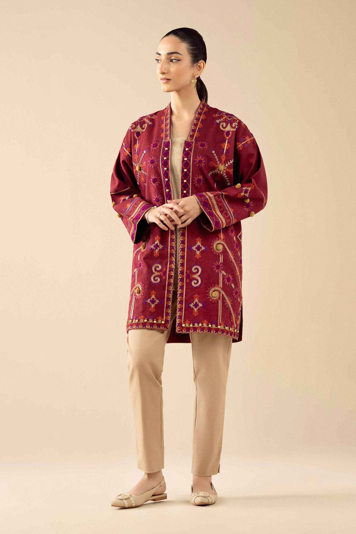 Embroidered Jacket in Karandi ready-to-wear