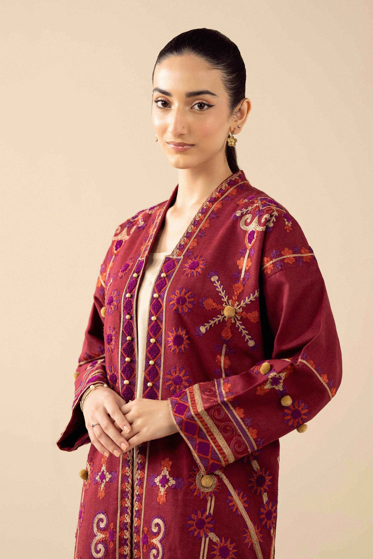 Embroidered Jacket in Karandi ready-to-wear