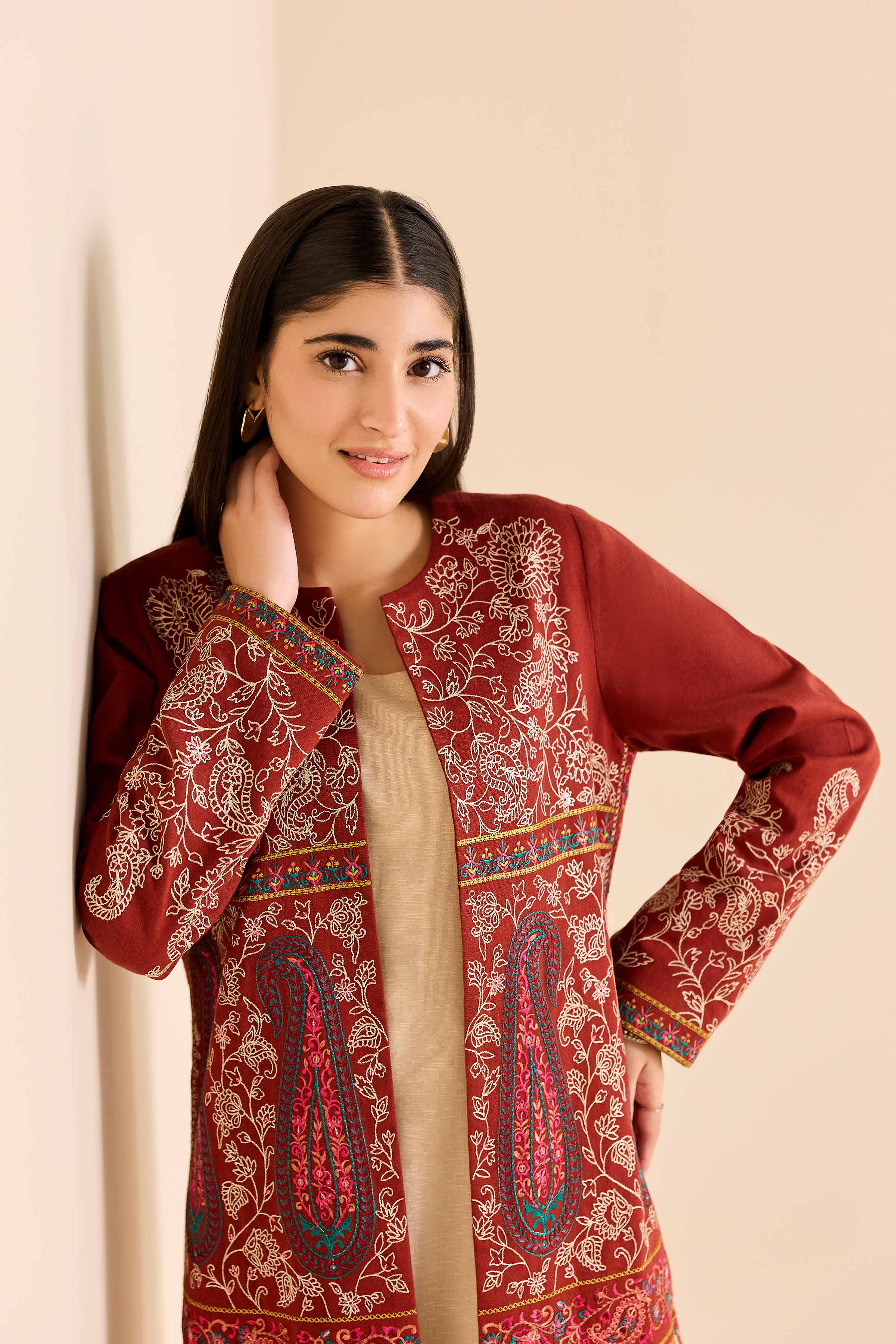 NishatUAE - Rust Embroidered Karandi Ready To Wear Jacket