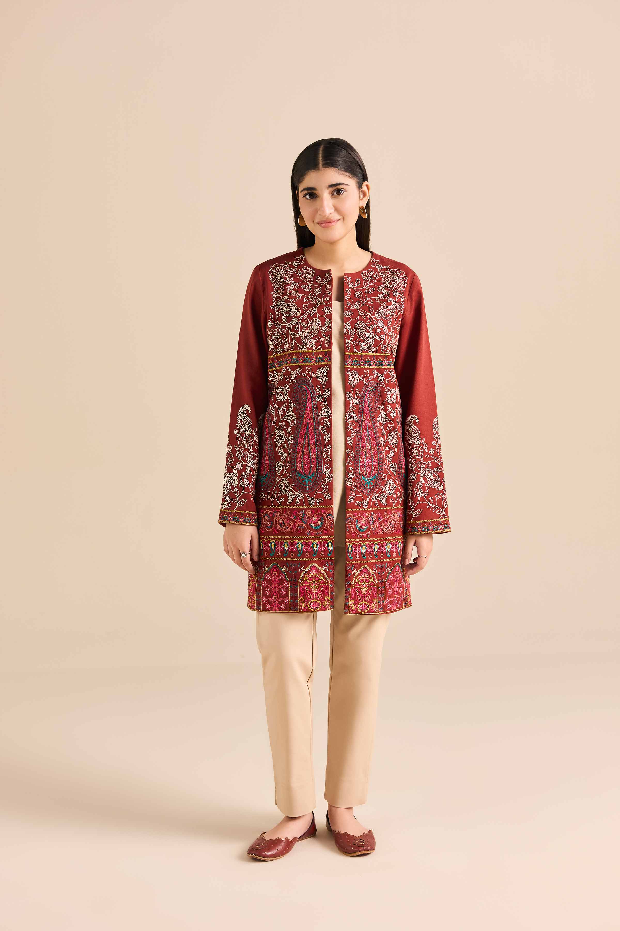 NishatUAE - Rust Embroidered Karandi Ready To Wear Jacket