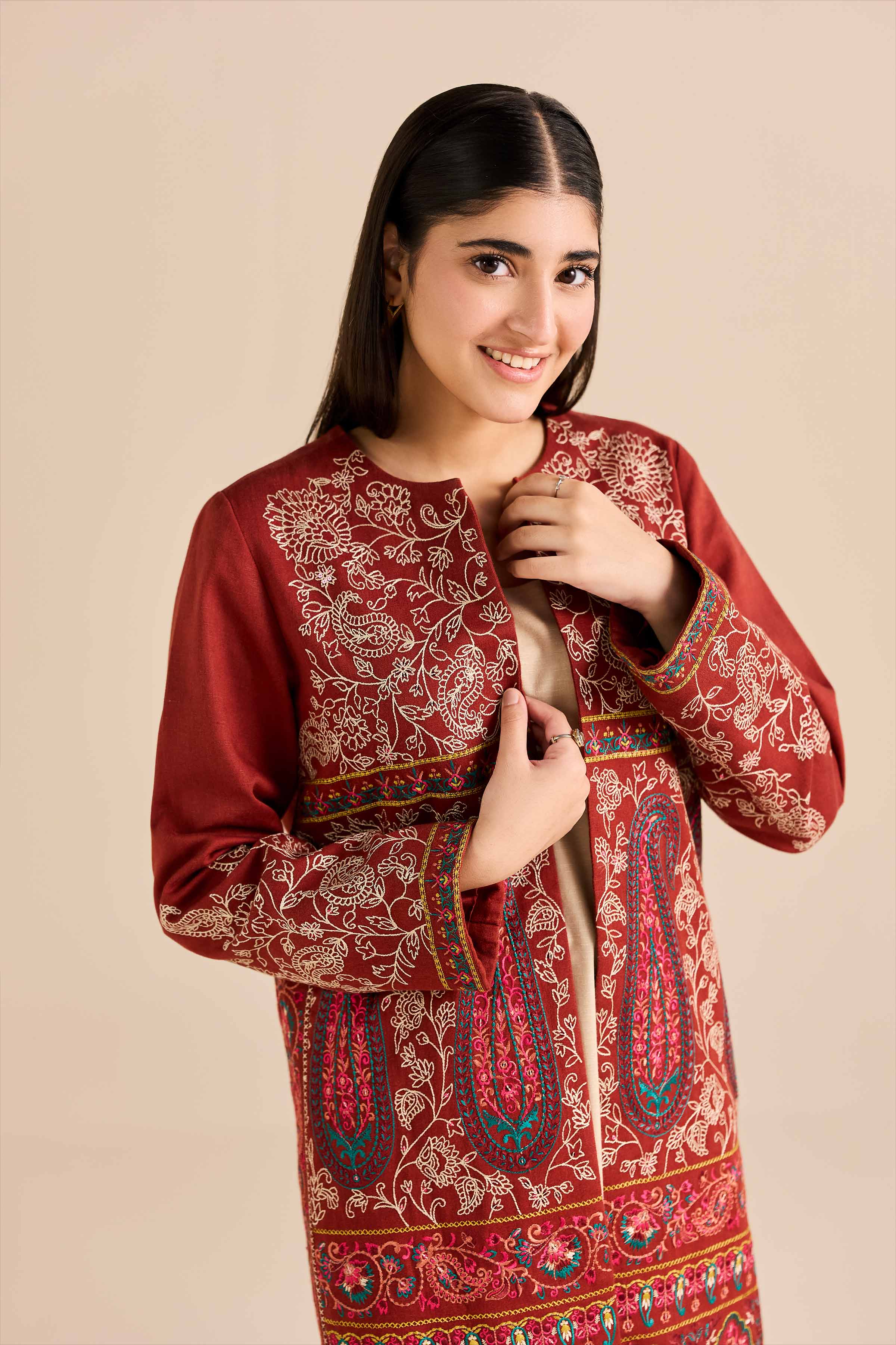 NishatUAE - Rust Embroidered Karandi Ready To Wear Jacket