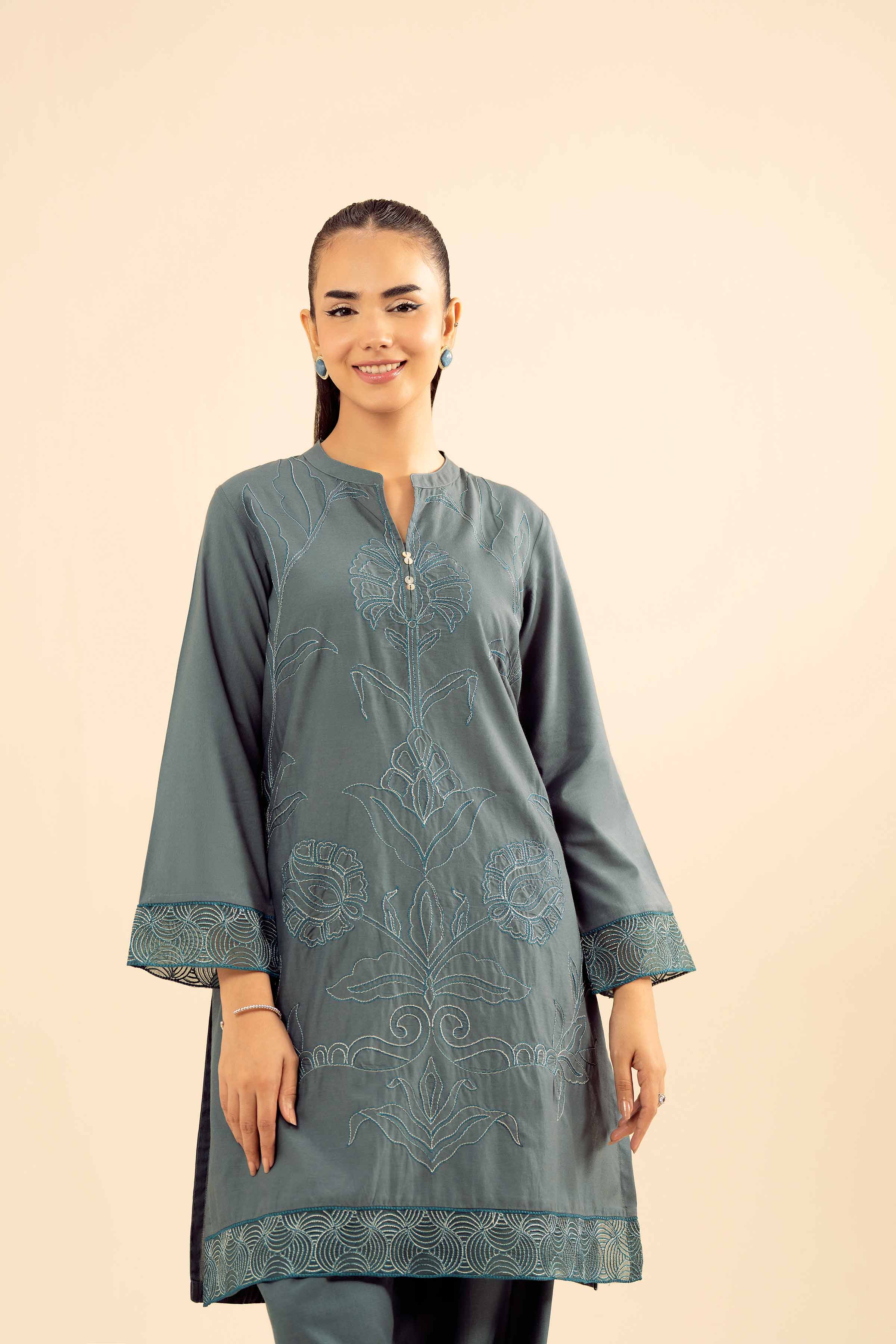 NISHATUAE - Green Embroidered Tropical 2-piece Ready to wear Dress