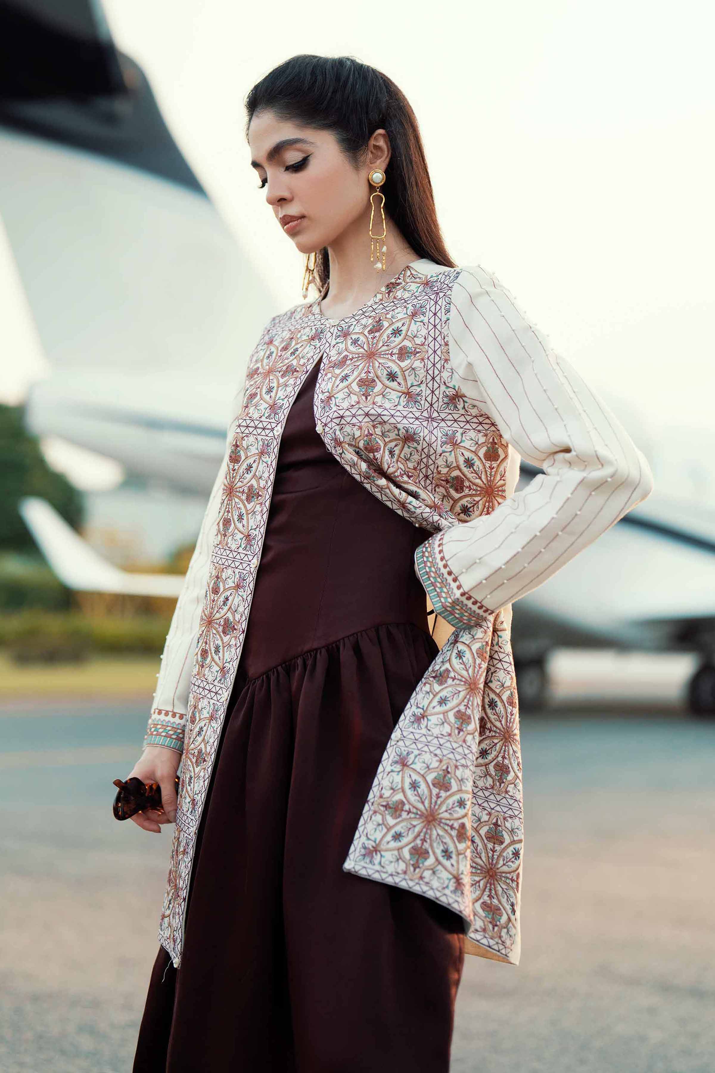 NISHATUAE - White Embroidered Karandi Ready to wear Jacket