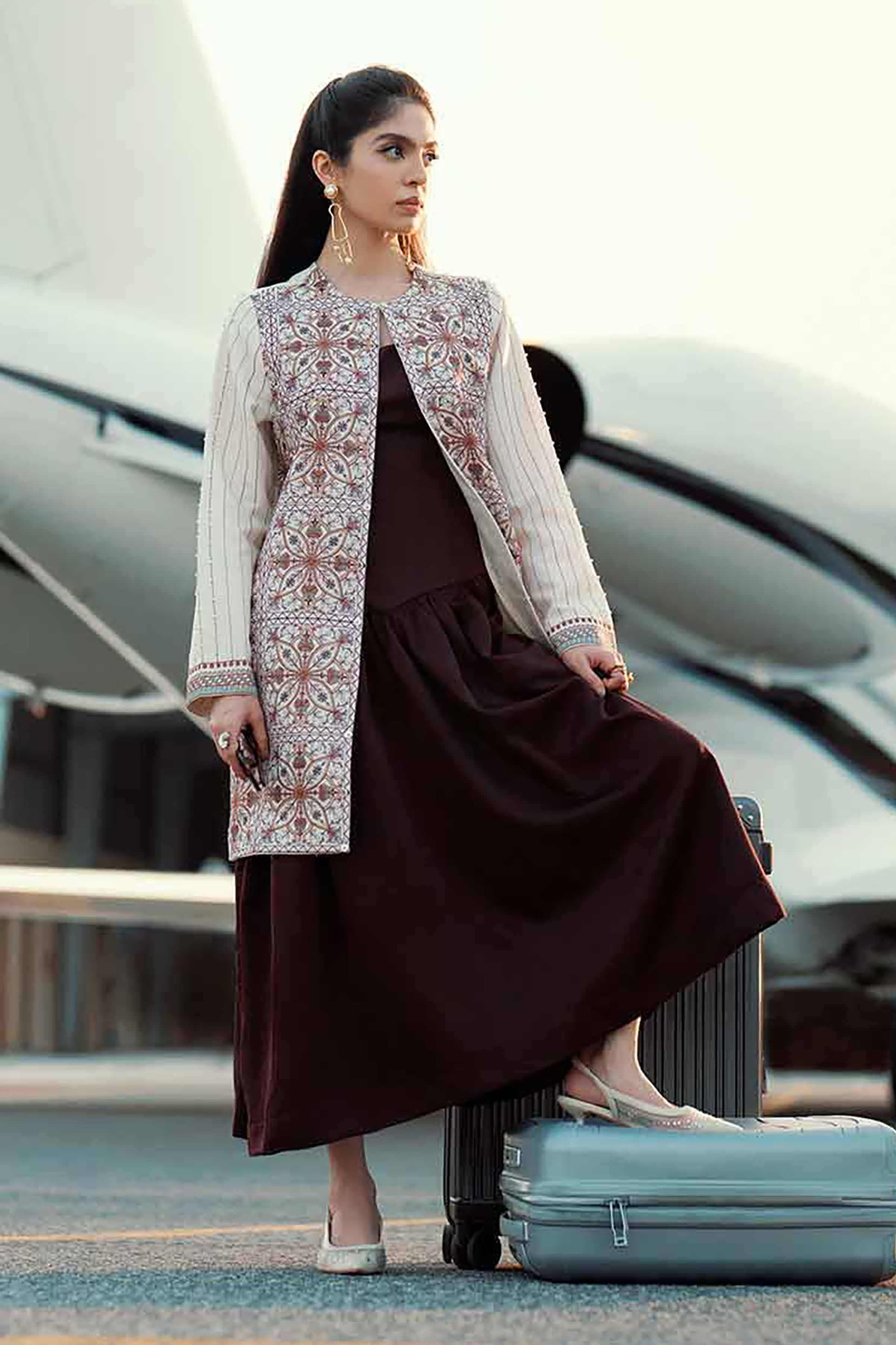 NISHATUAE - White Embroidered Karandi Ready to wear Jacket
