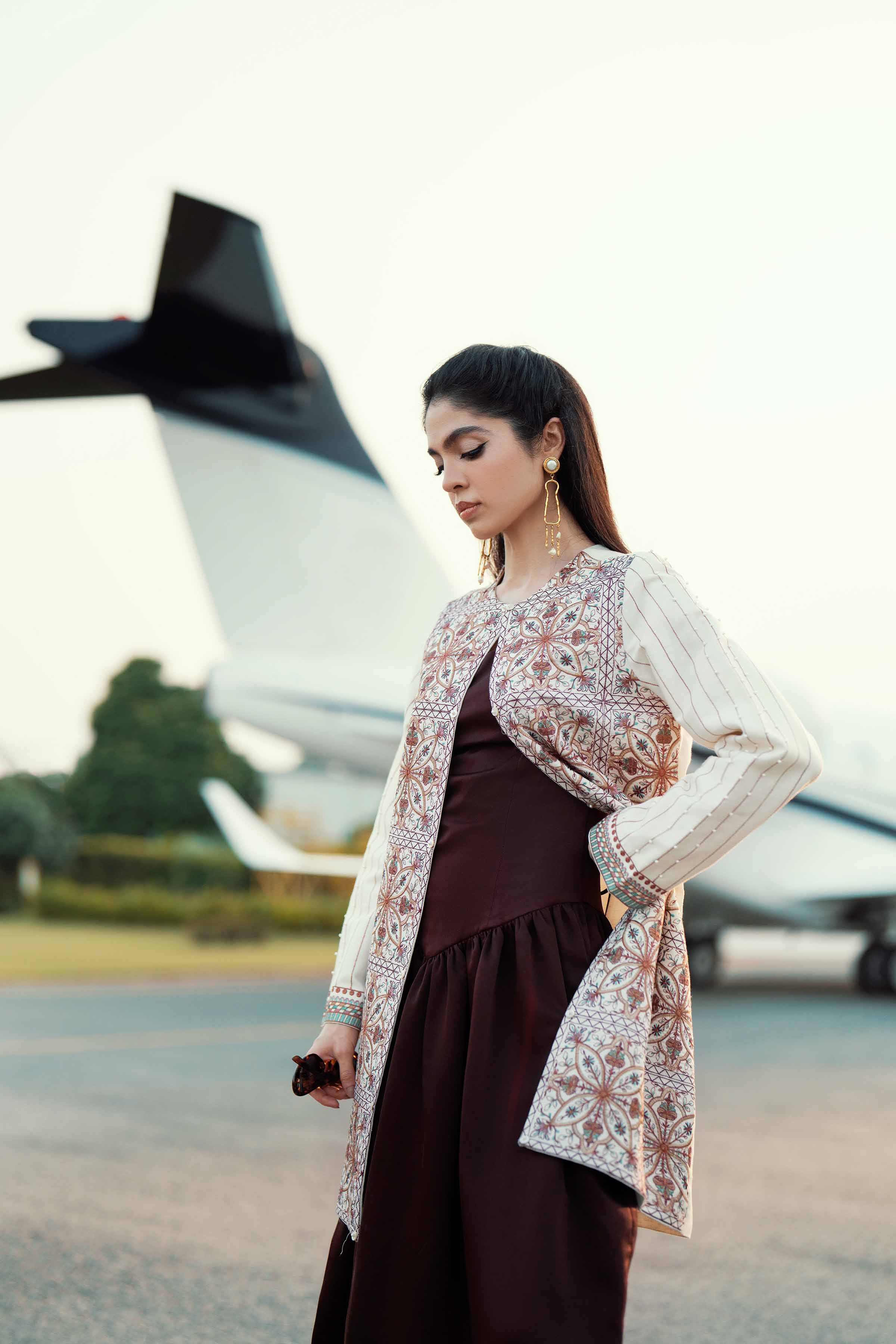 NISHATUAE - White Embroidered Karandi Ready to wear Jacket