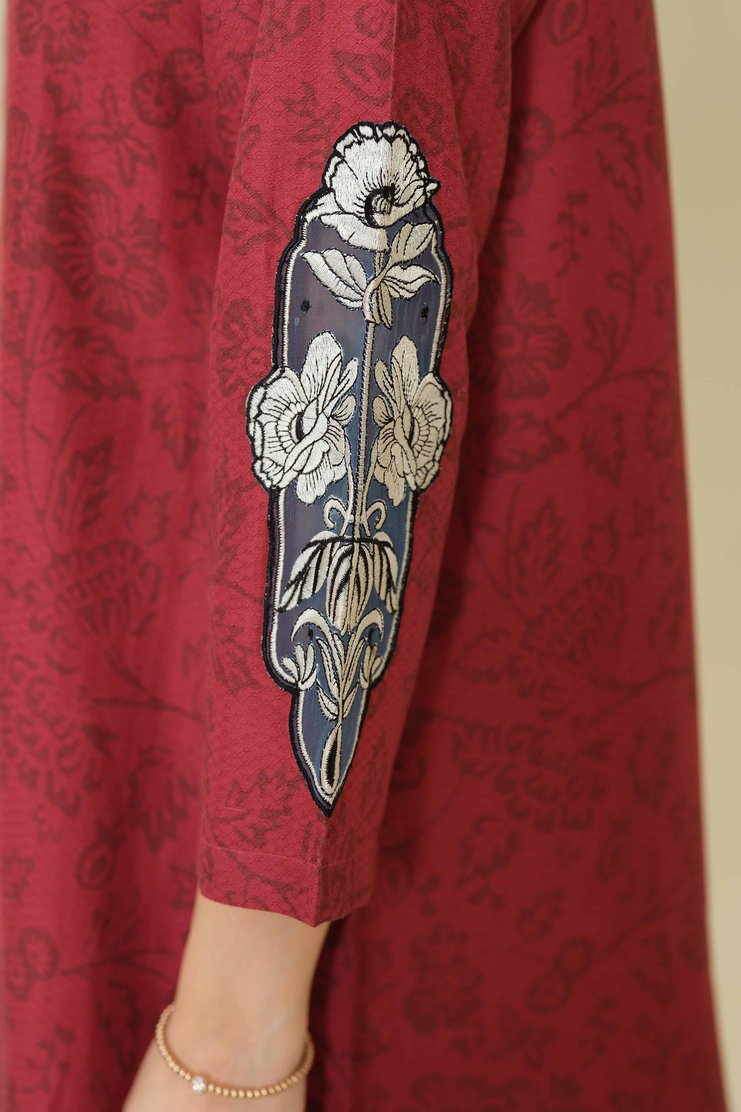 NISHATUAE - Maroon Embroidered Cambric Ready to wear Shirt