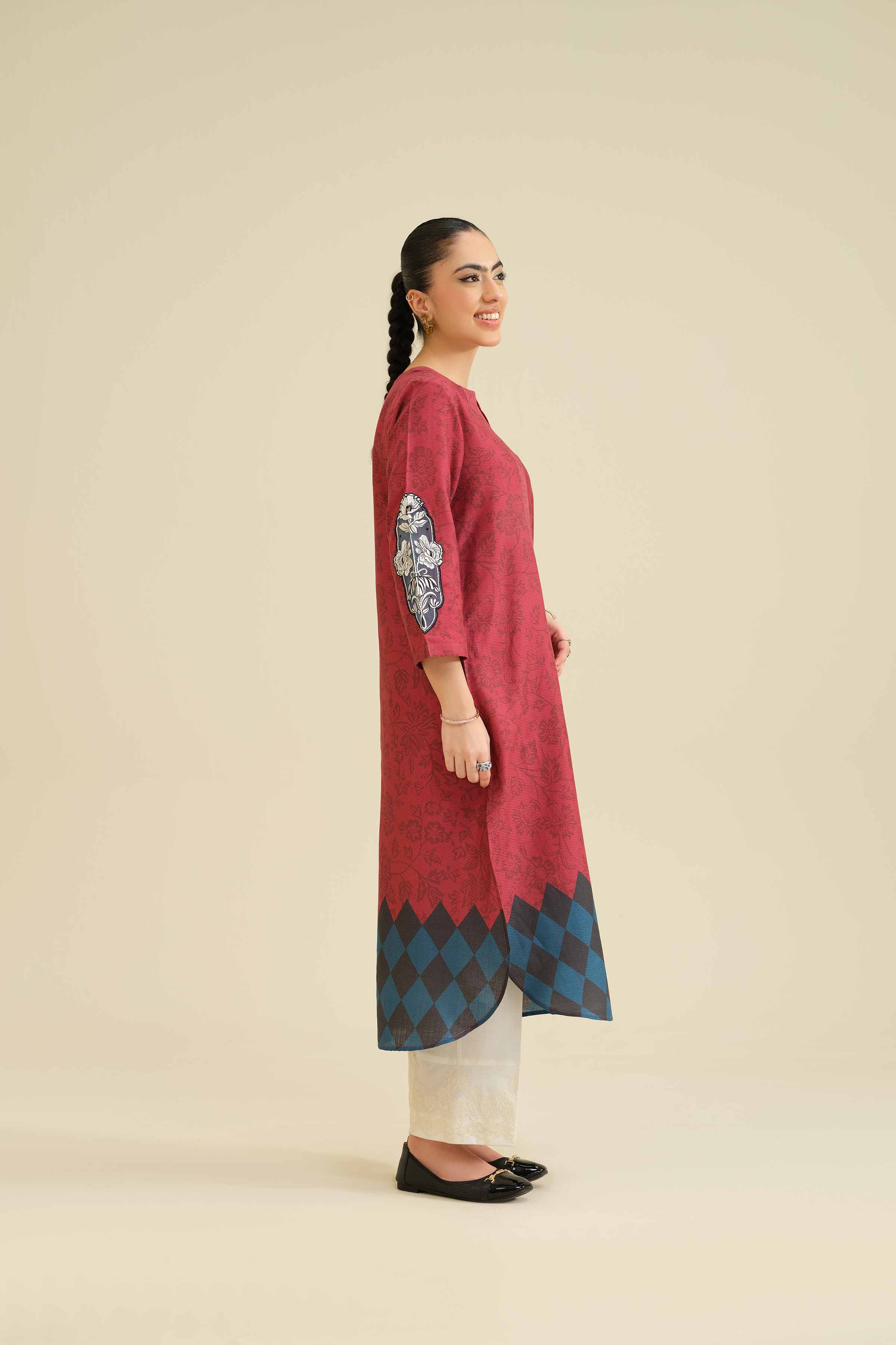 NISHATUAE - Maroon Embroidered Cambric Ready to wear Shirt