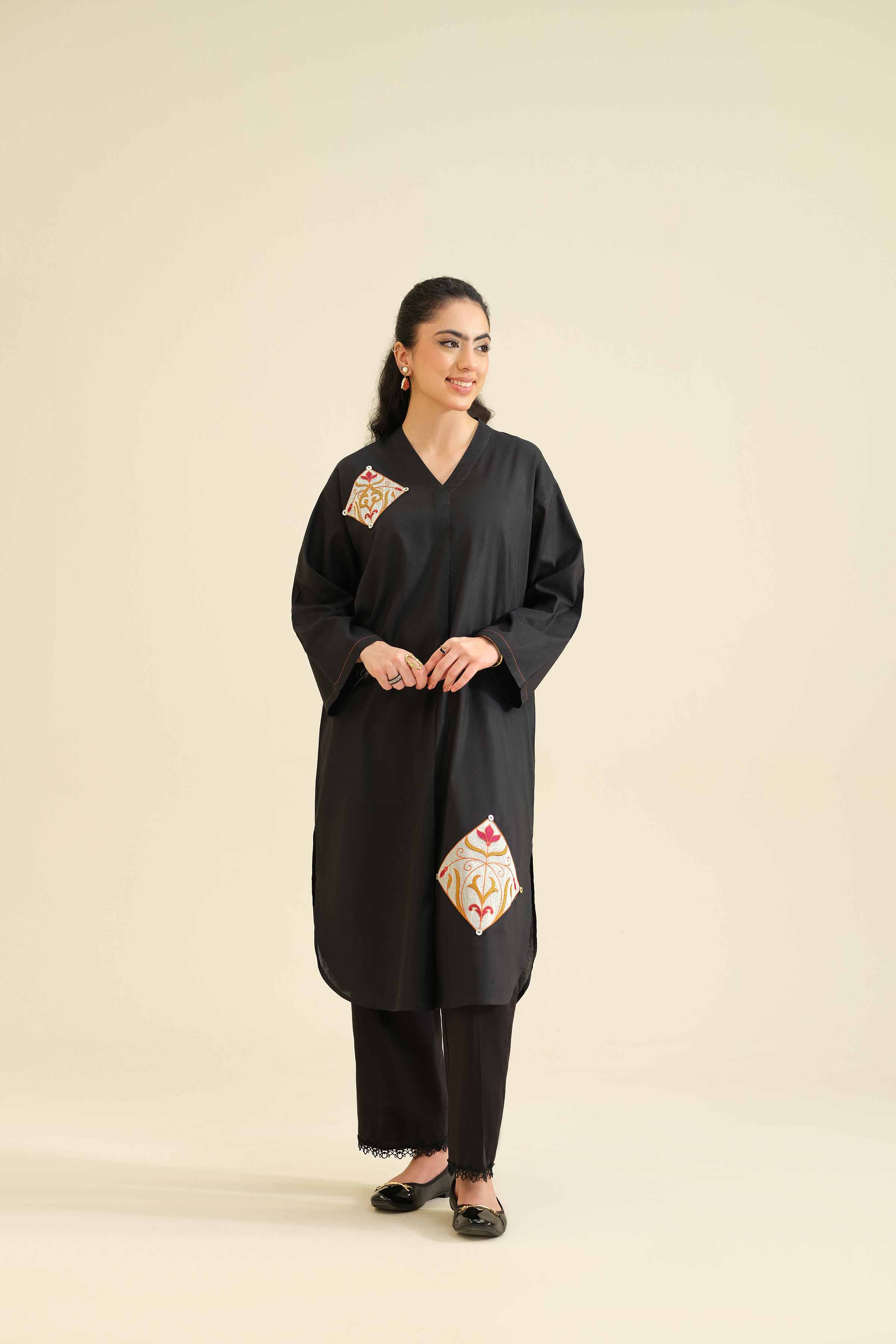 NISHATUAE - Black Embroidered Cambric Ready to wear Shirt