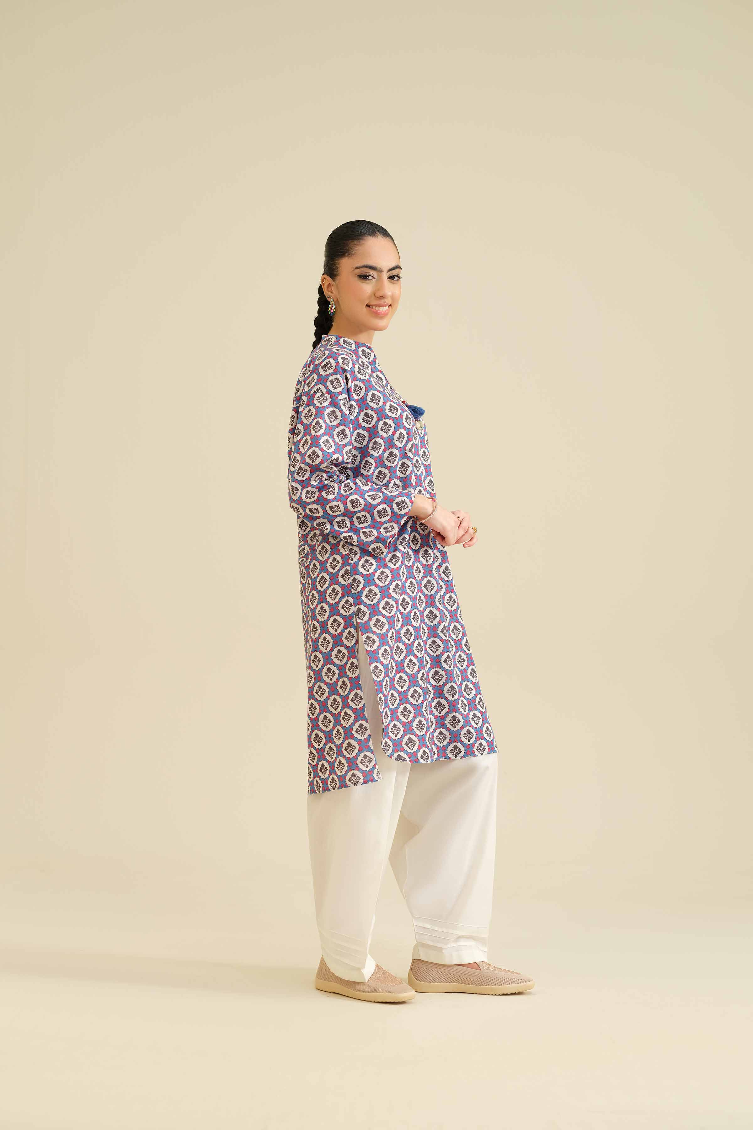 NISHATUAE - Blue Printed Karandi Ready to wear Shirt