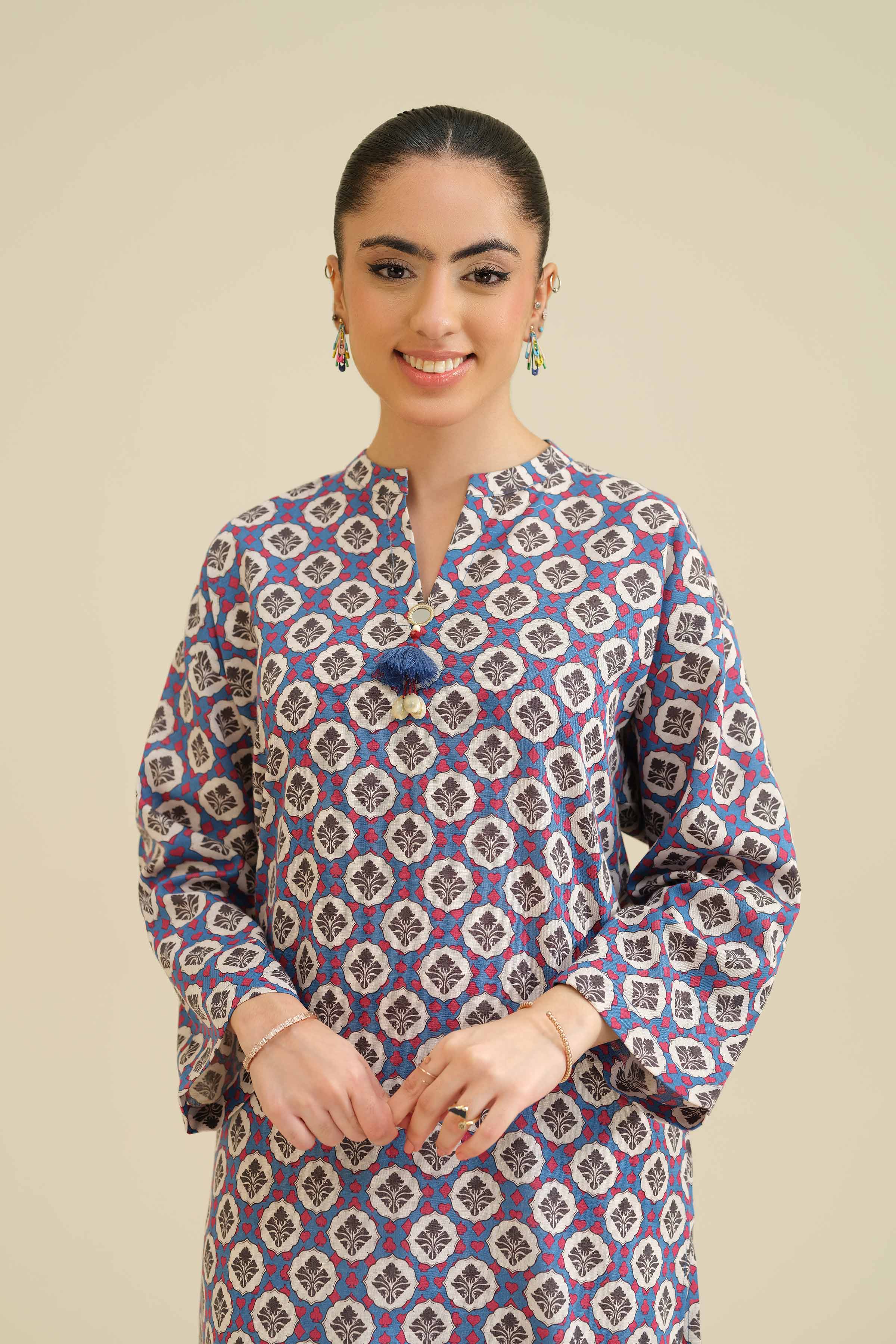 NISHATUAE - Blue Printed Karandi Ready to wear Shirt