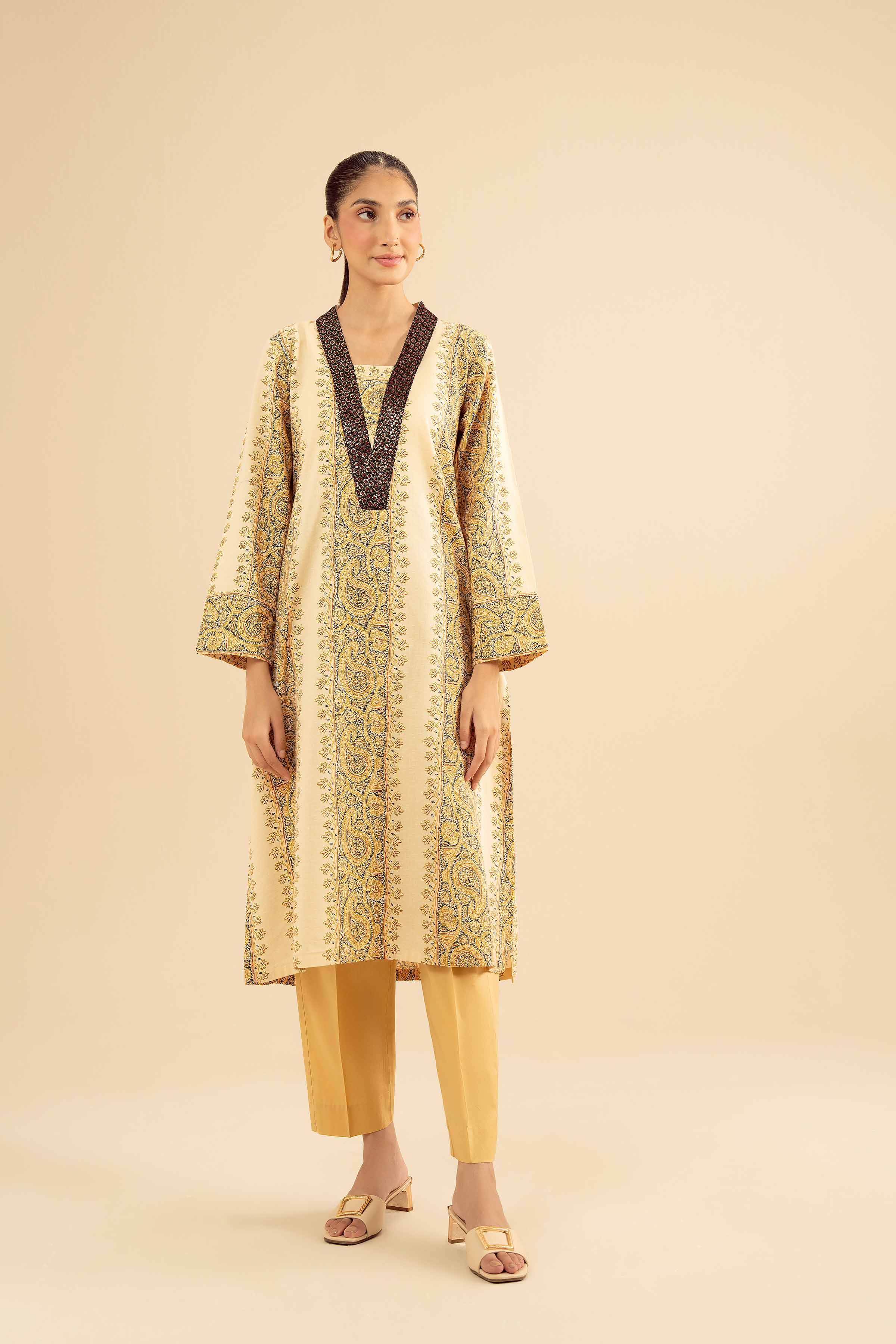 NISHATUAE - Beige Embroidered Karandi Ready to wear Shirt