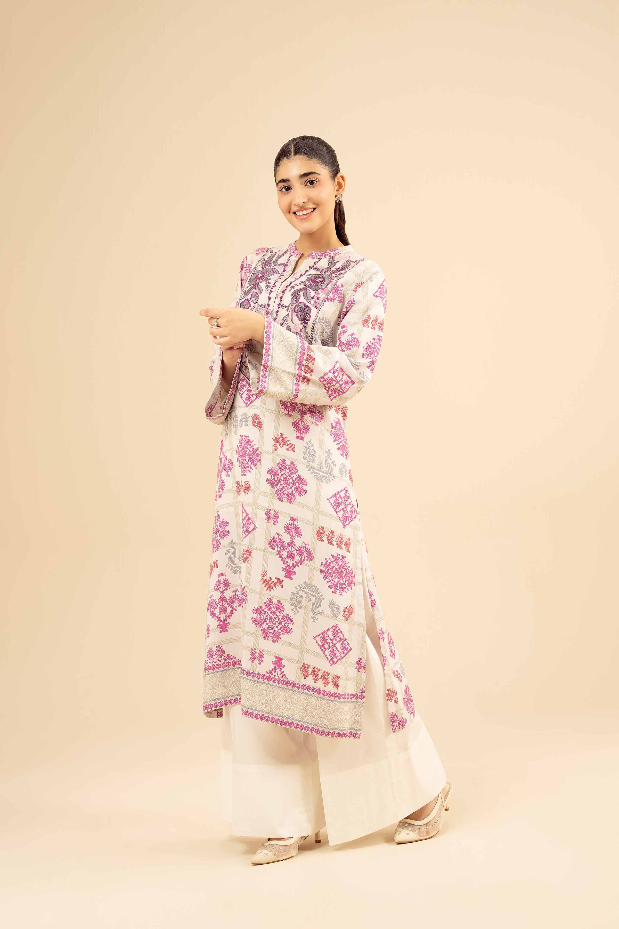 NISHATUAE - Off White Embroidered Karandi Ready to wear Shirt