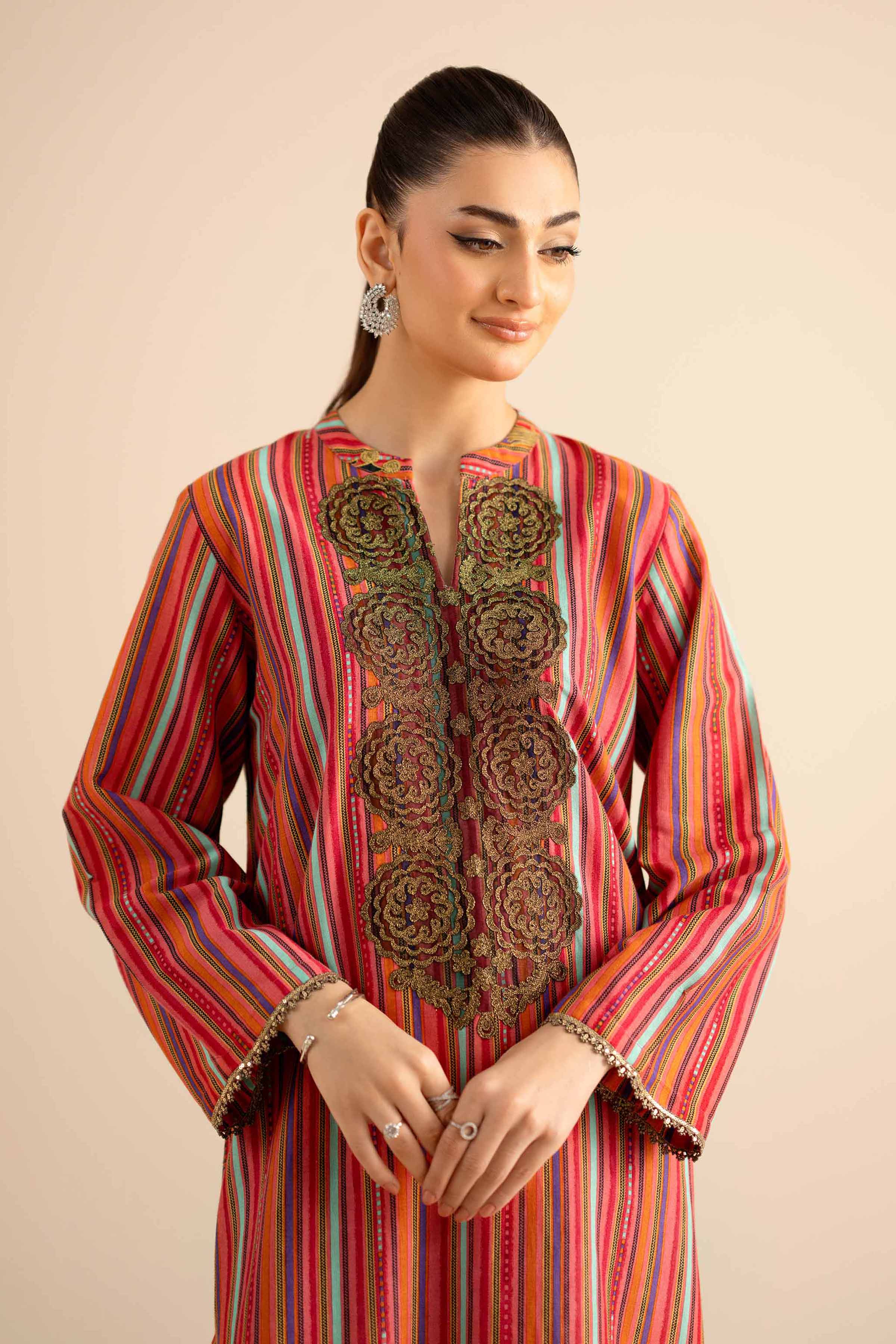NISHATUAE - Multi Embroidered Karandi Ready to wear Shirt