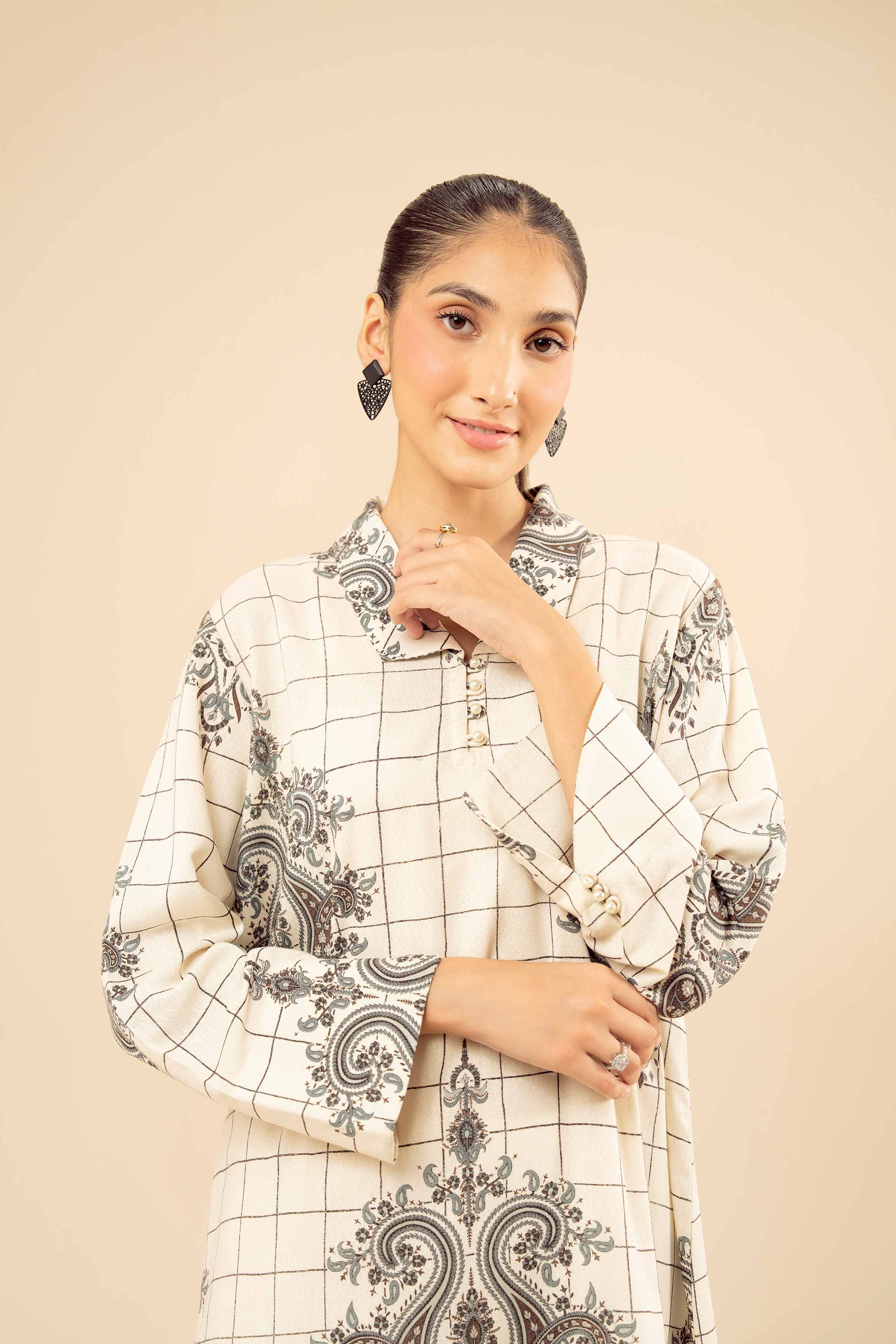 NISHATUAE - Off White Solids Karandi Ready to wear Shirt