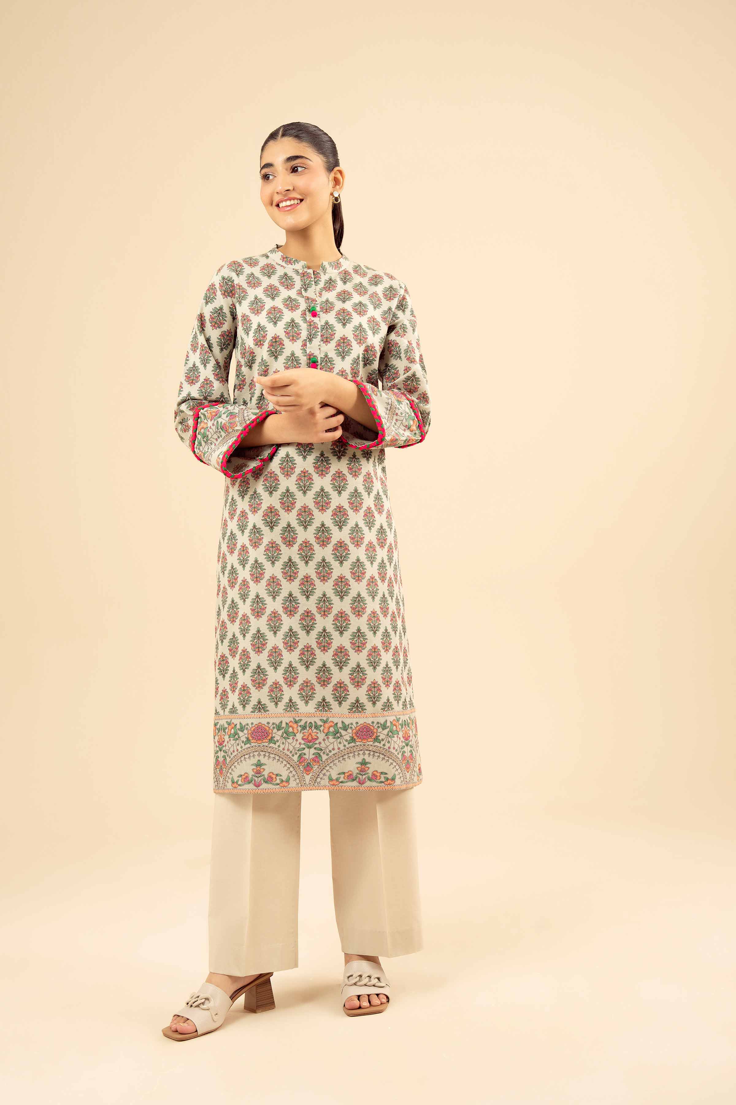 NISHATUAE - Green Printed Karandi Ready to wear Shirt