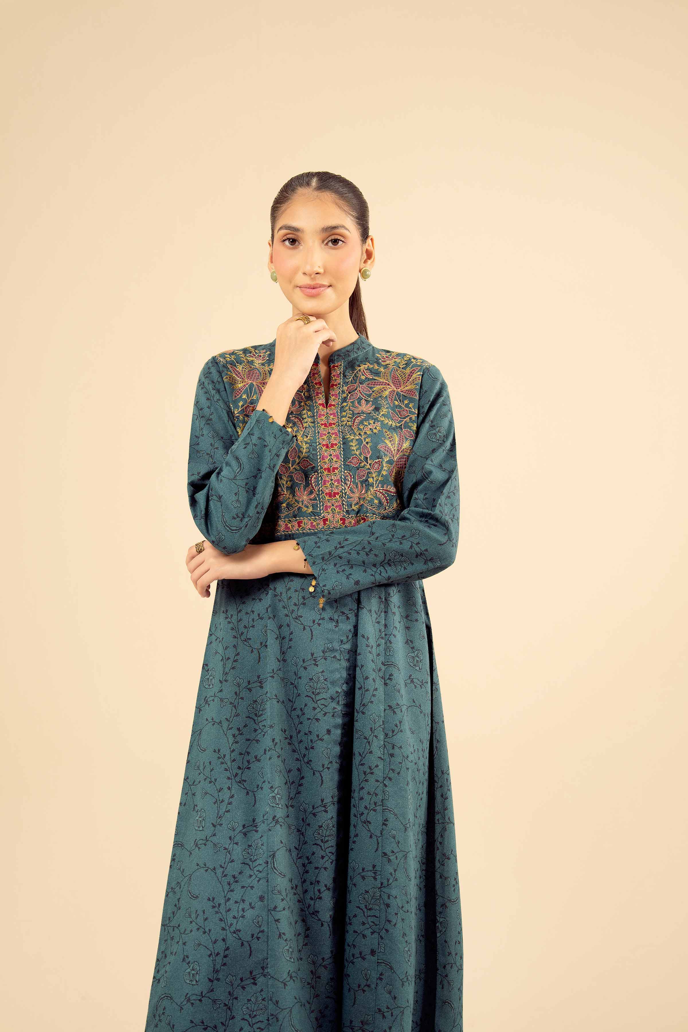 NISHATUAE - Green Embroidered Karandi Ready to wear Shirt
