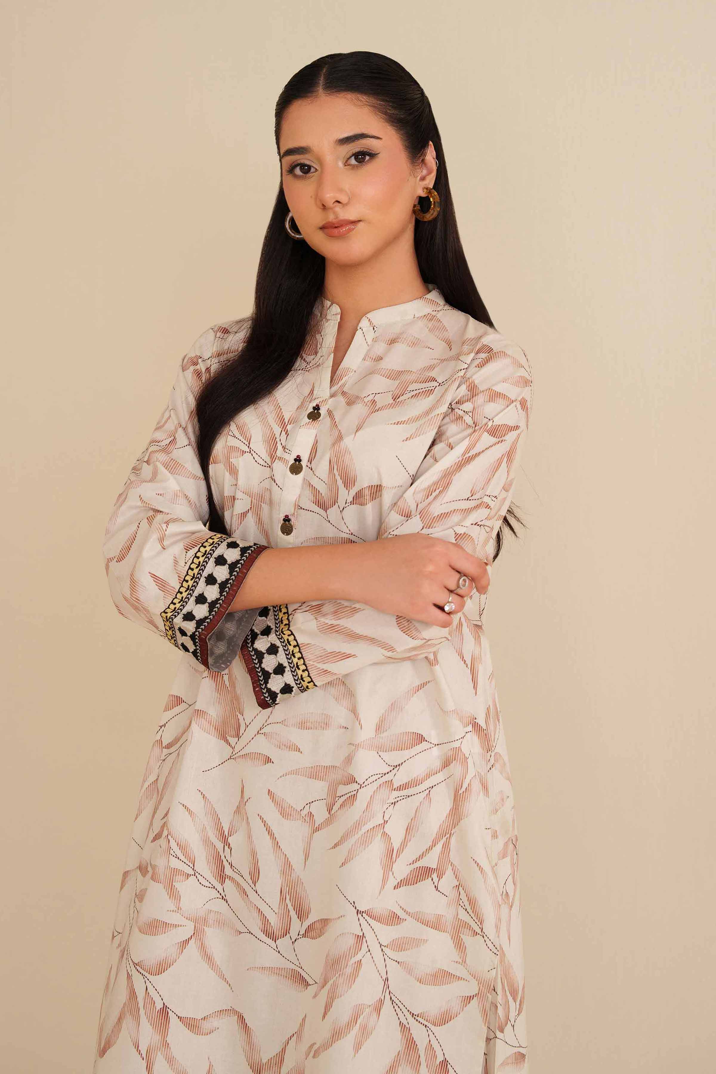 NISHATUAE - Off White Embroidered Cambric 2-piece Ready to wear Dress