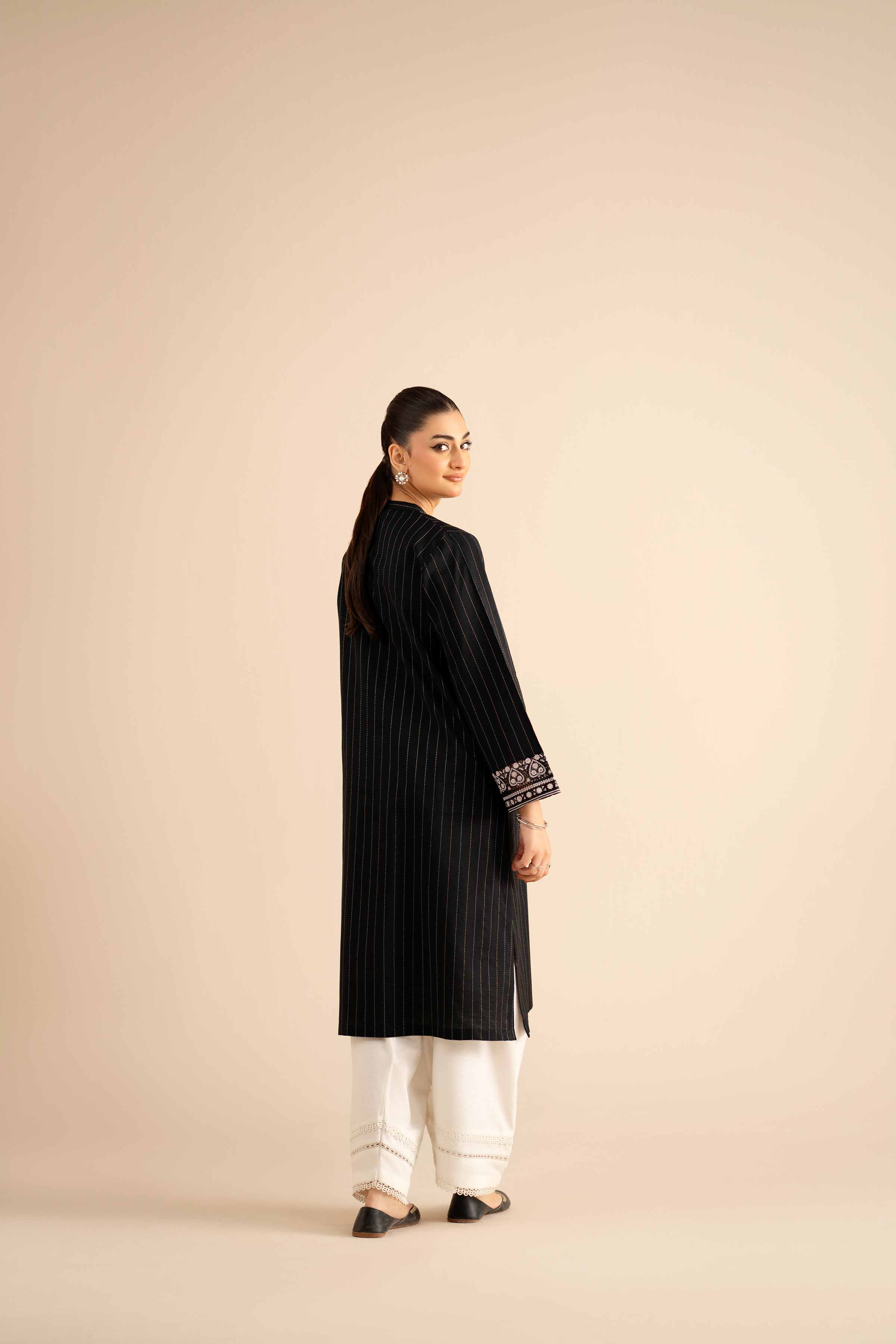 NISHATUAE - Black Embroidered Silk Ready to wear Shirt