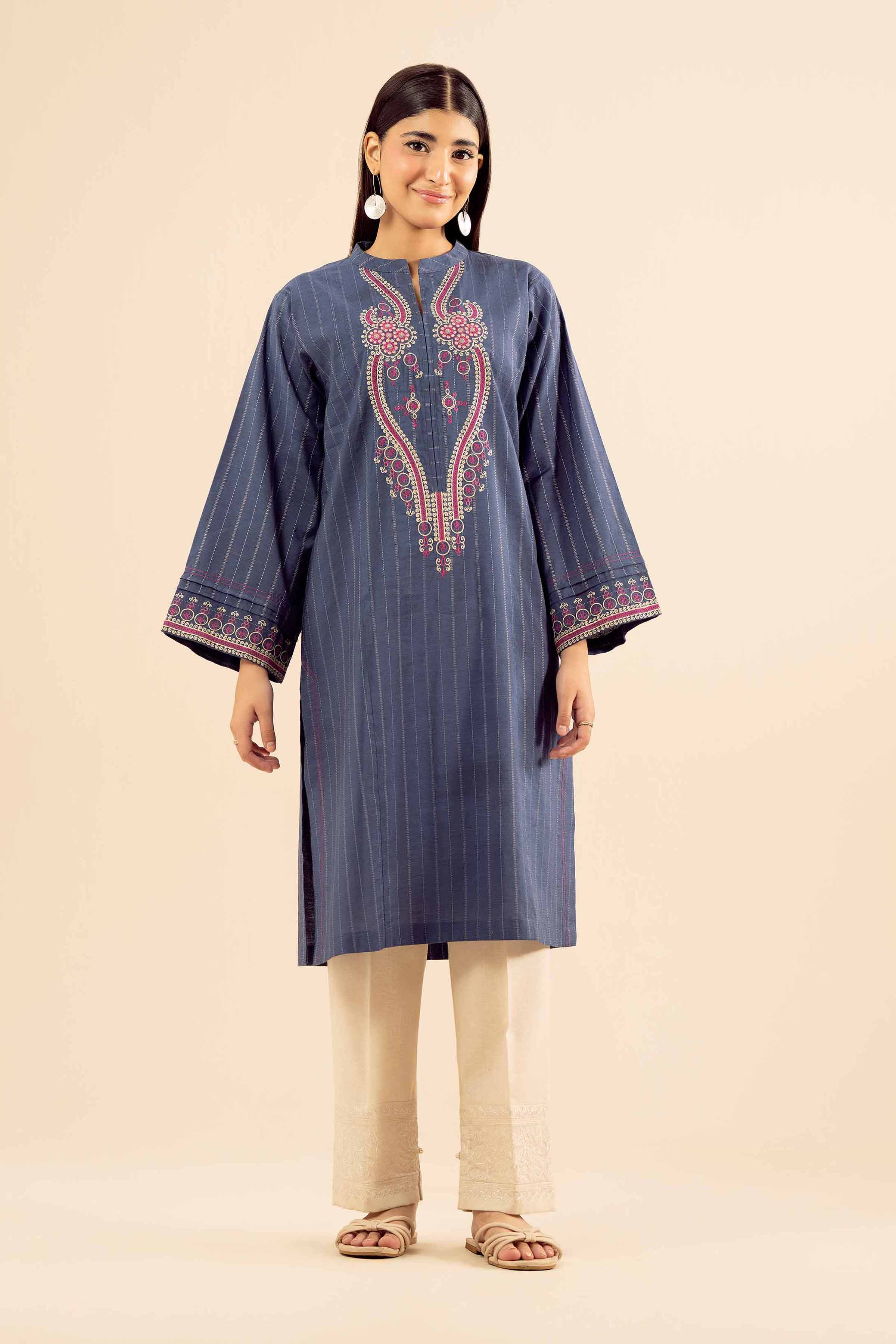 NISHATUAE - Blue Embroidered Silk Ready to wear Shirt