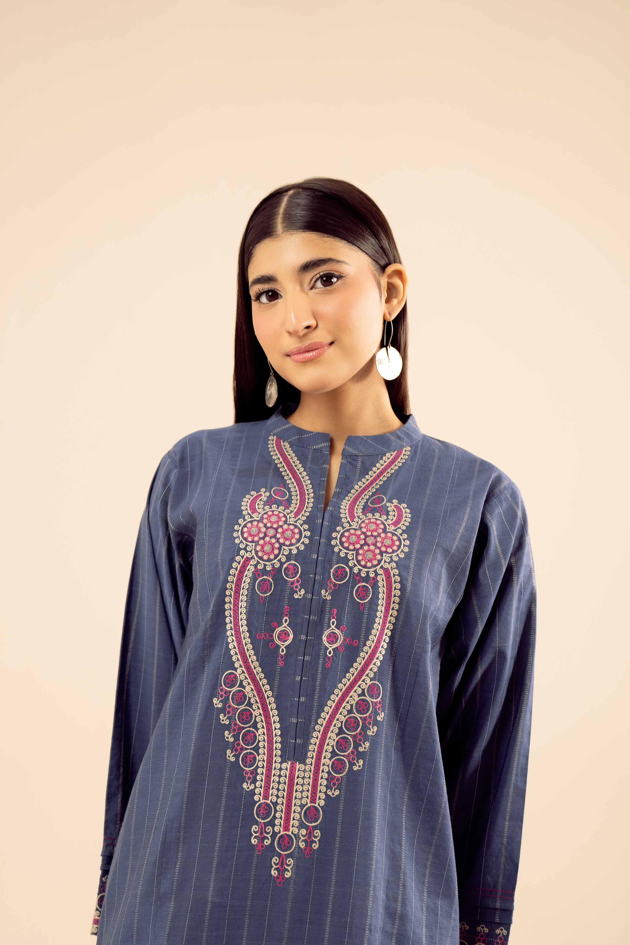 NISHATUAE - Blue Embroidered Silk Ready to wear Shirt
