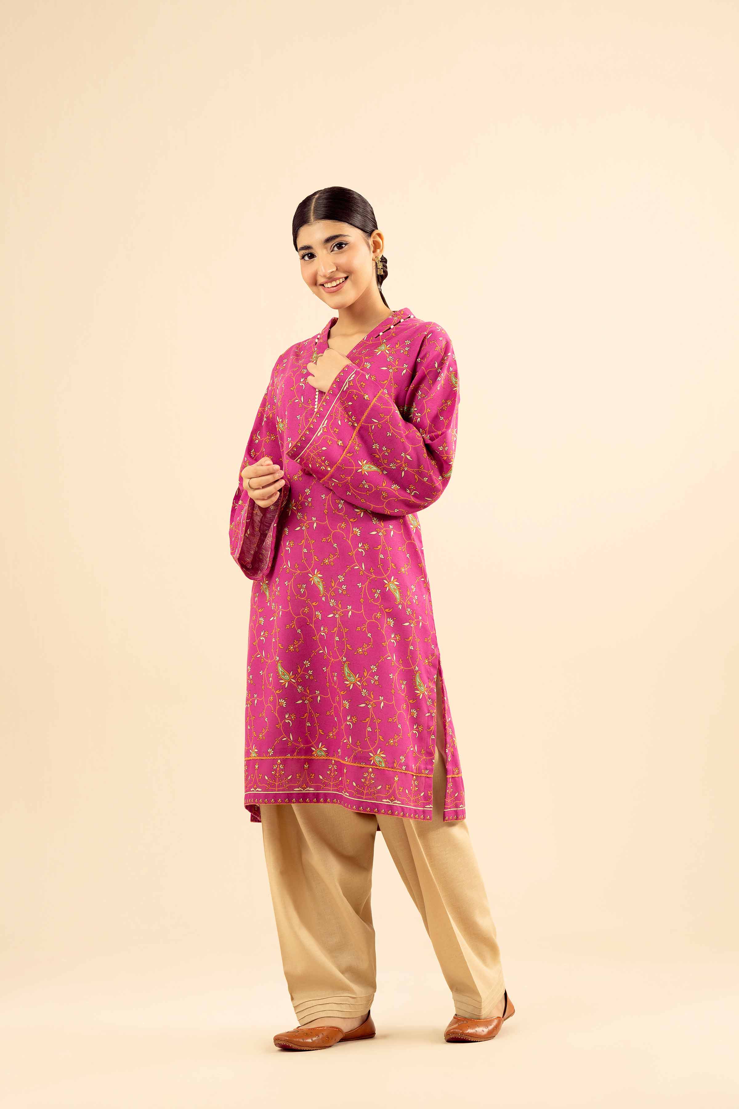 NISHATUAE - Pink Printed Karandi Ready to wear Kurta