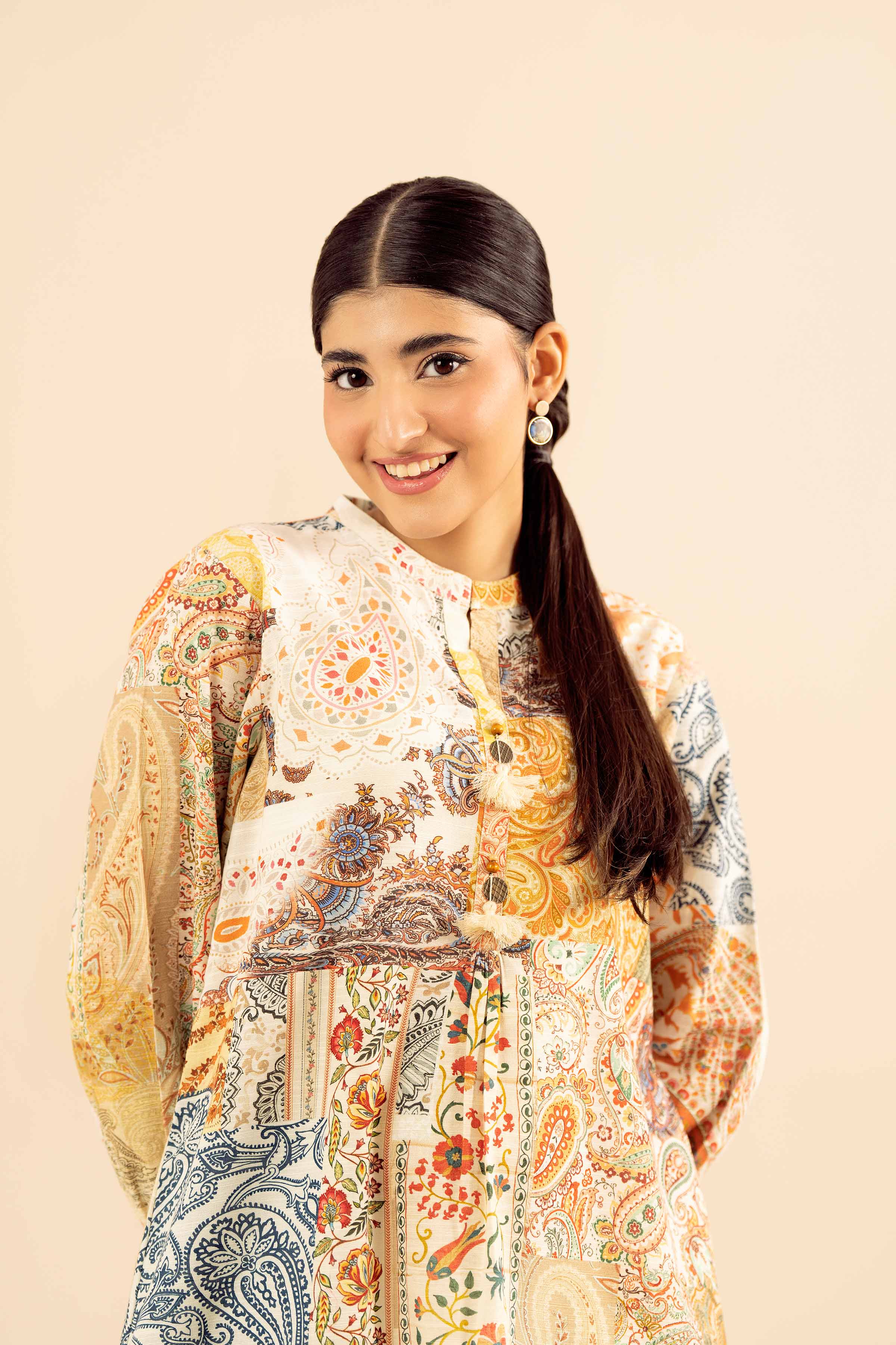 NISHATUAE - Beige Printed Khaddar Ready to wear Shirt