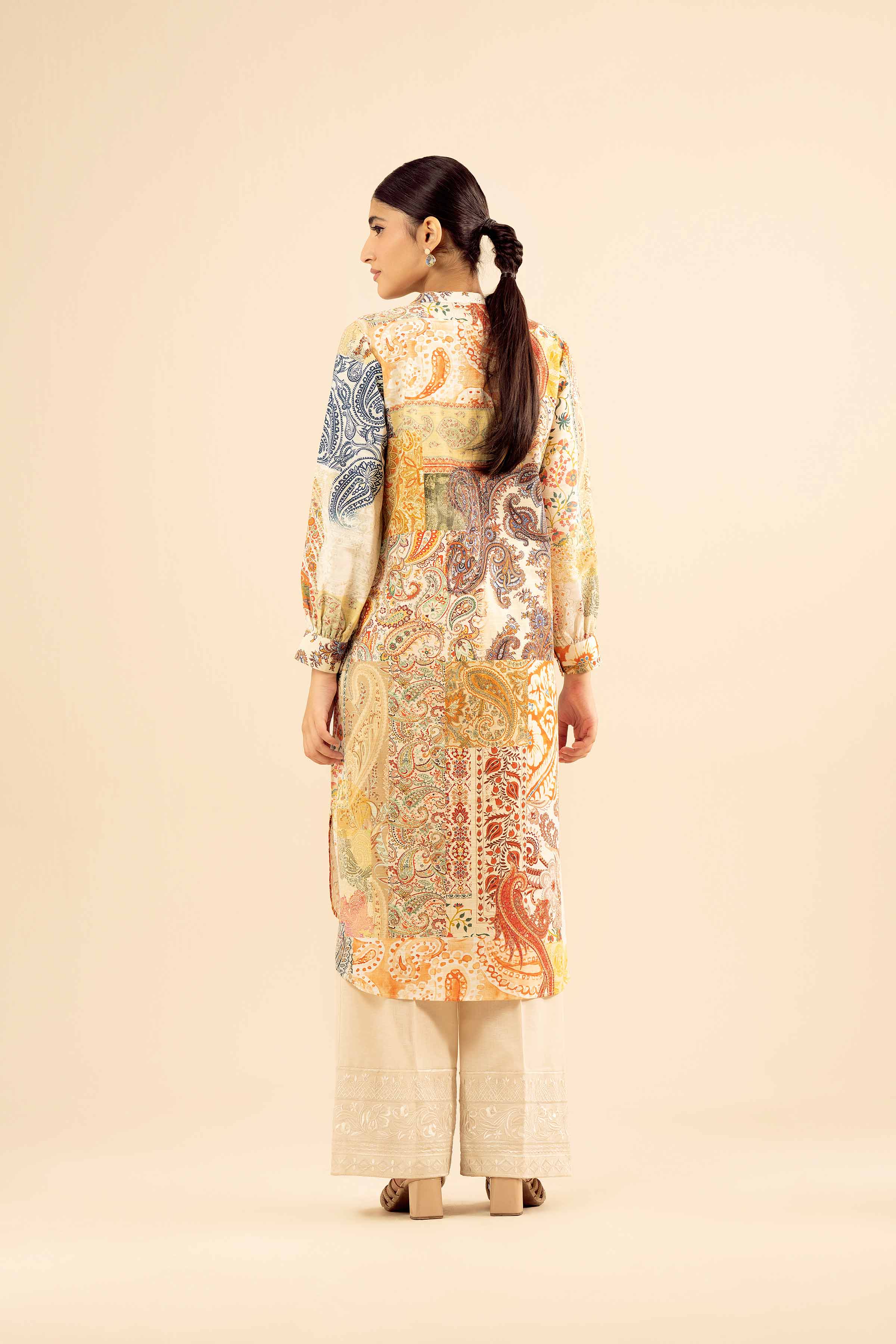 NISHATUAE - Beige Printed Khaddar Ready to wear Shirt