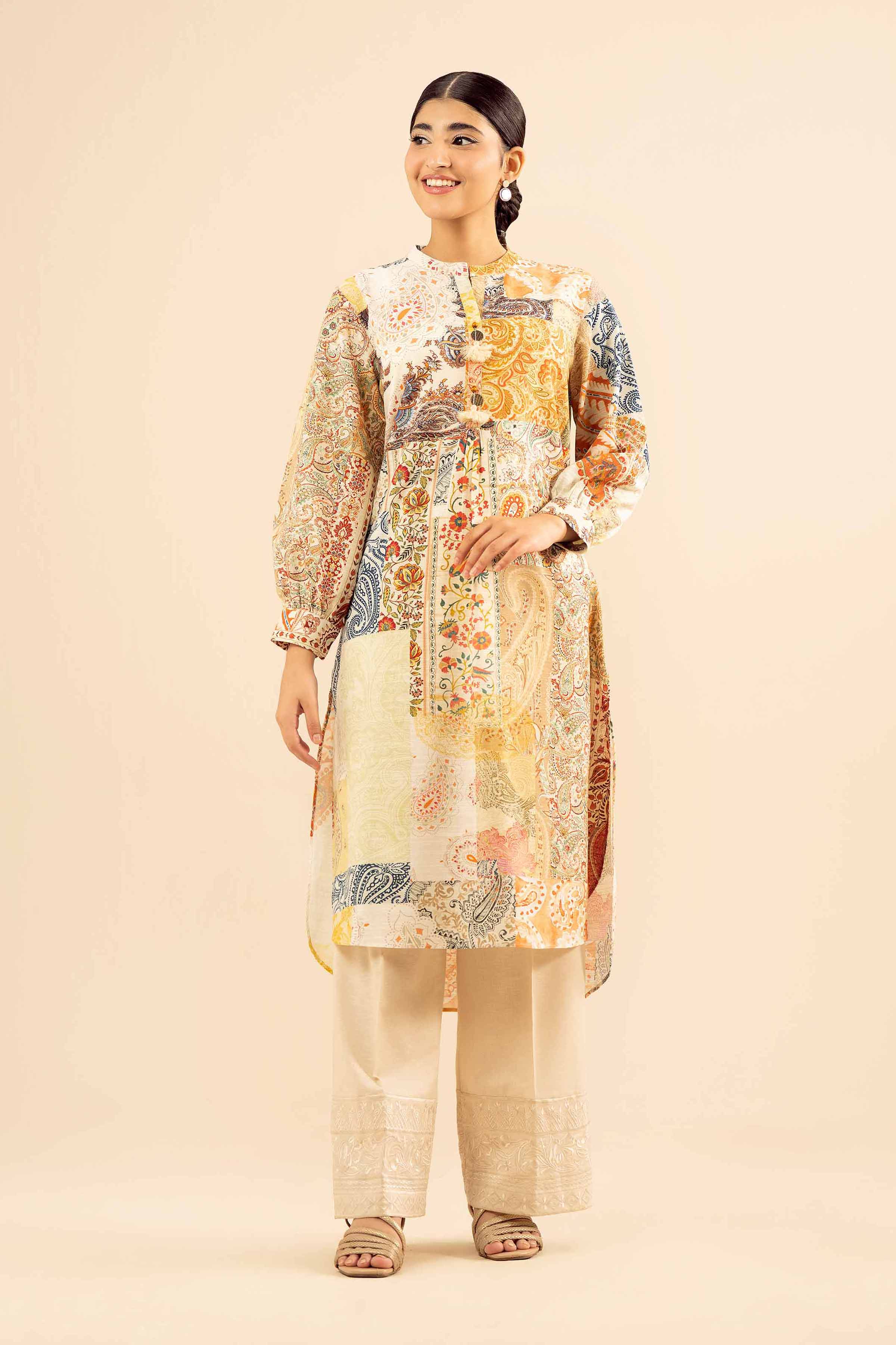 NISHATUAE - Beige Printed Khaddar Ready to wear Shirt
