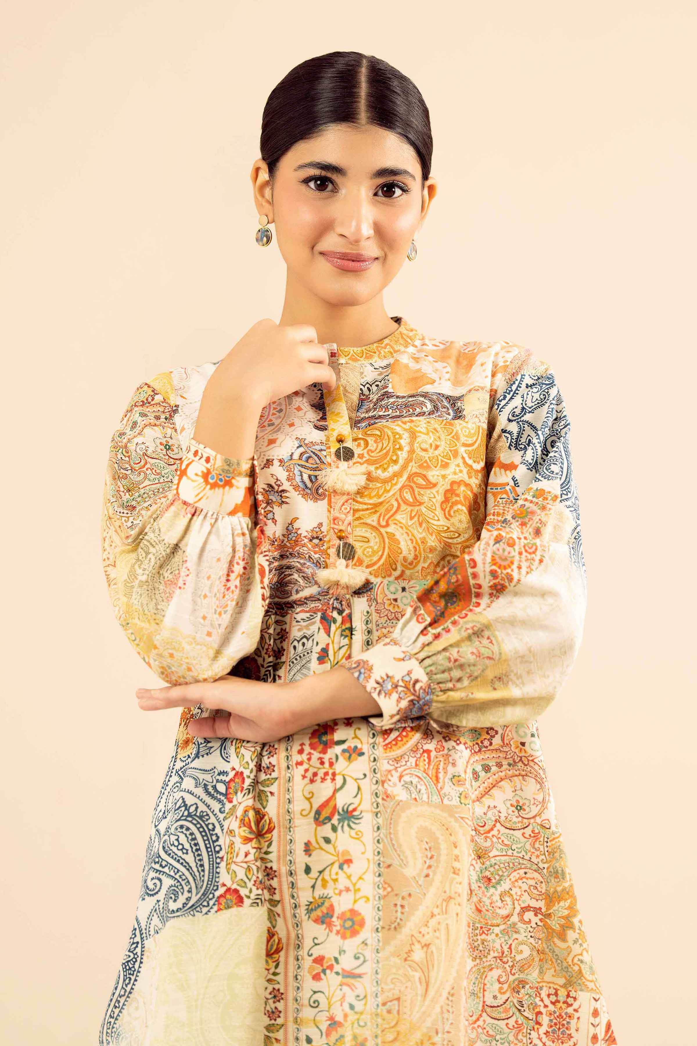 NISHATUAE - Beige Printed Khaddar Ready to wear Shirt